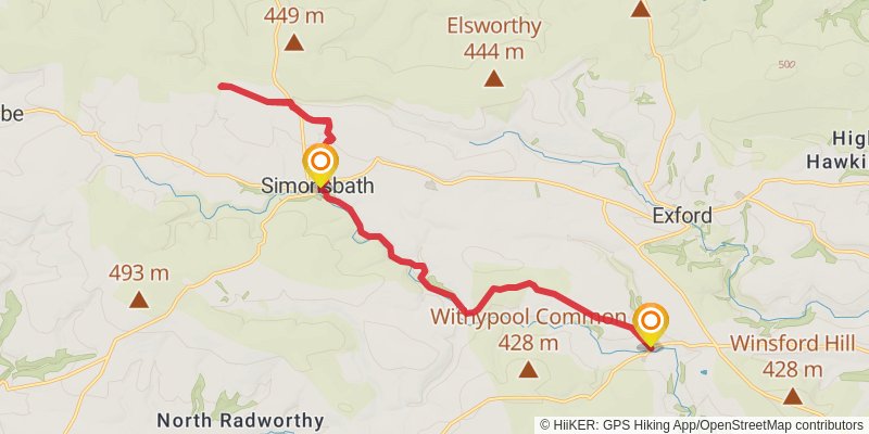 Withypool to Exe Head via Two Moors Way stage 2 Map