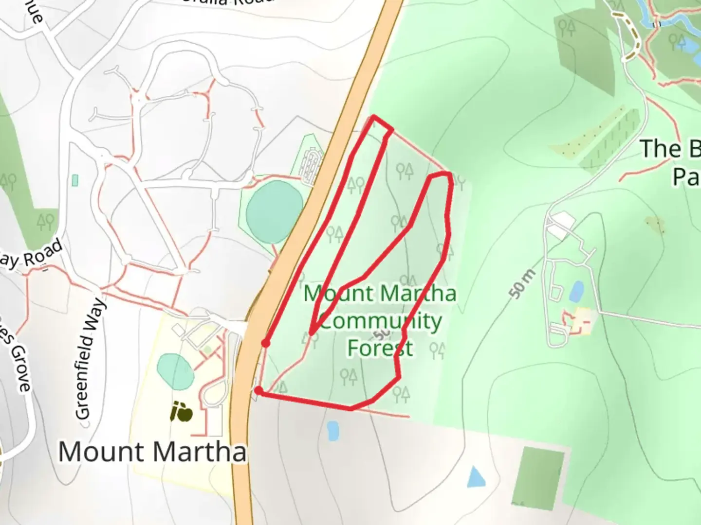 An image depicting the trail Mt Martha Leash Free Community Forest Walk and its surrounding area.