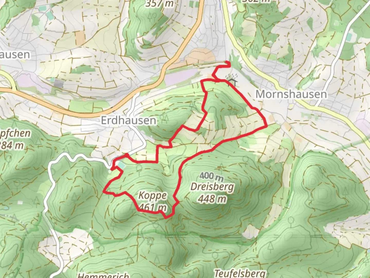An image depicting the trail Salzboede Bergpfad and Gladenbacher Weg and its surrounding area.