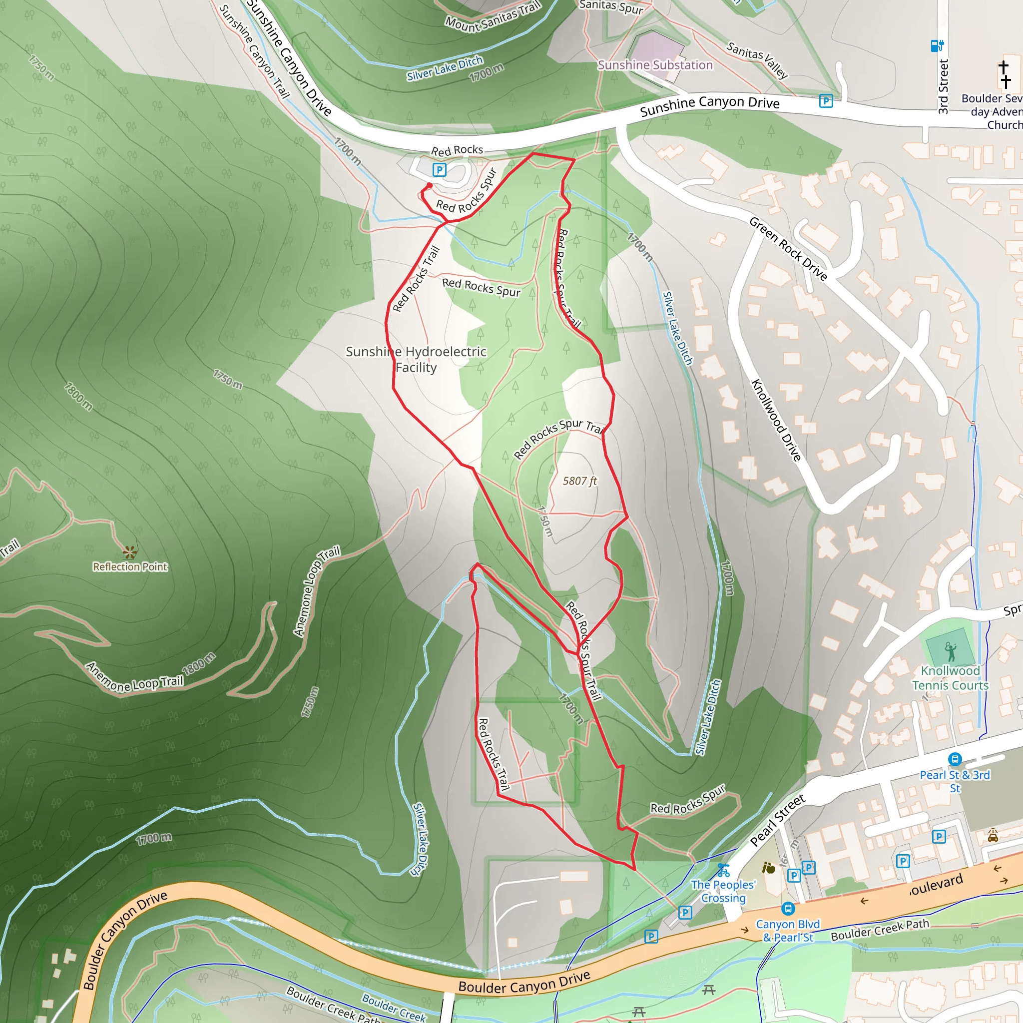 Red Rocks and Red Rocks Spur Loop mobile static map