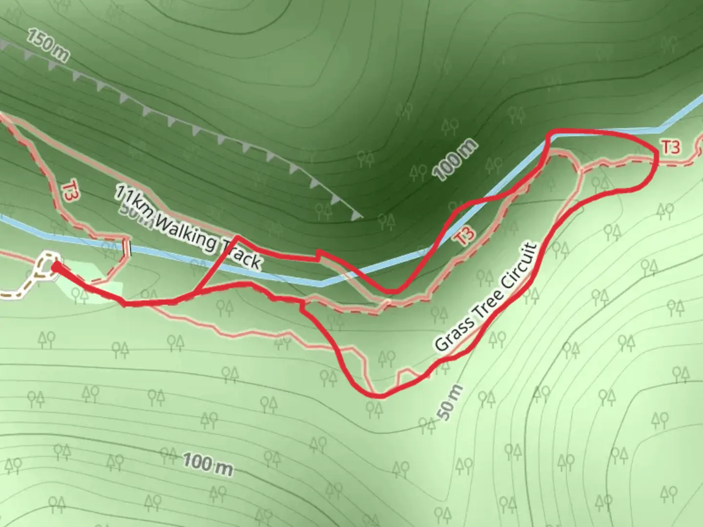 An image depicting the trail Grass Tree Circuit and its surrounding area.