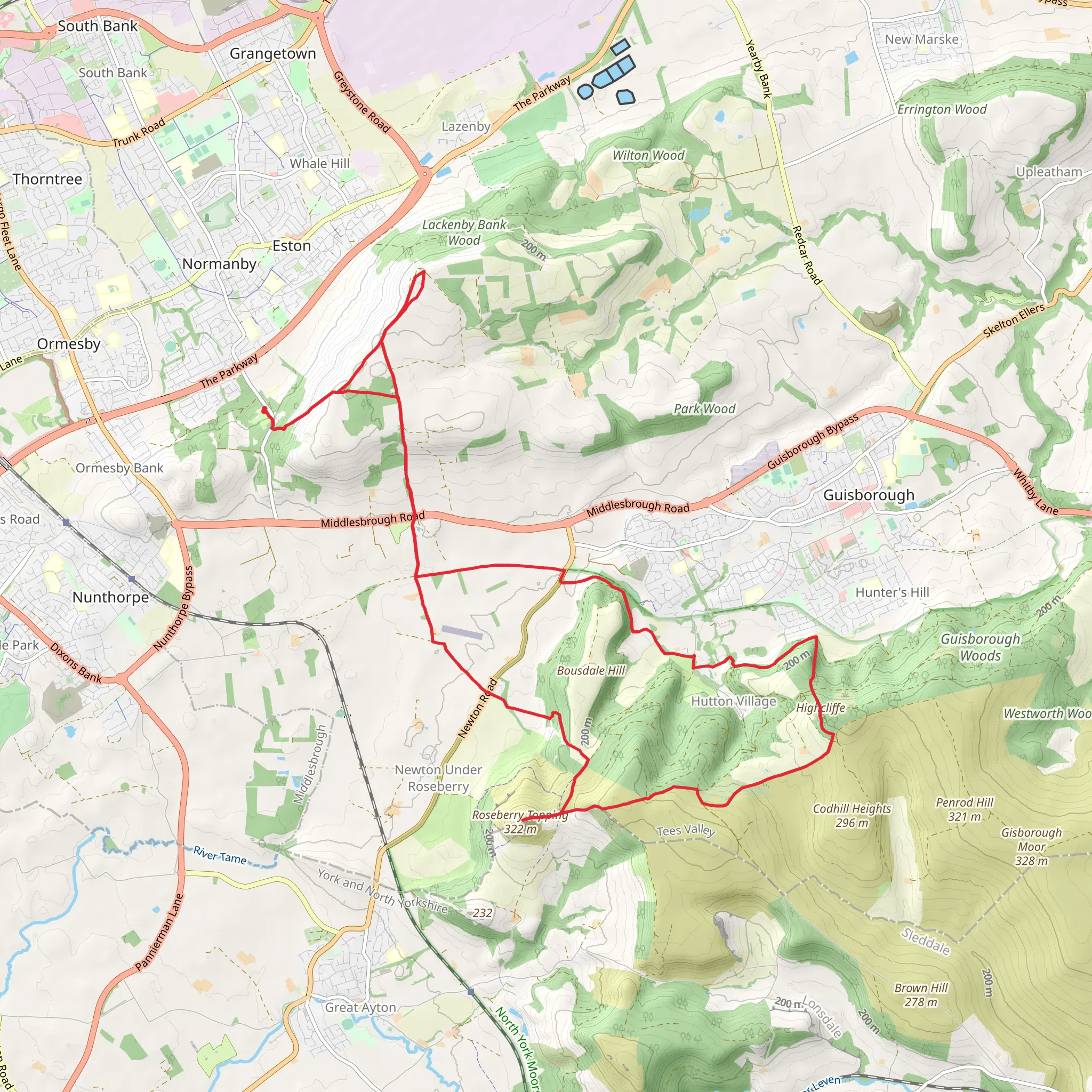 Roseberry Topping and Highcliff Nab from Eston mobile static map