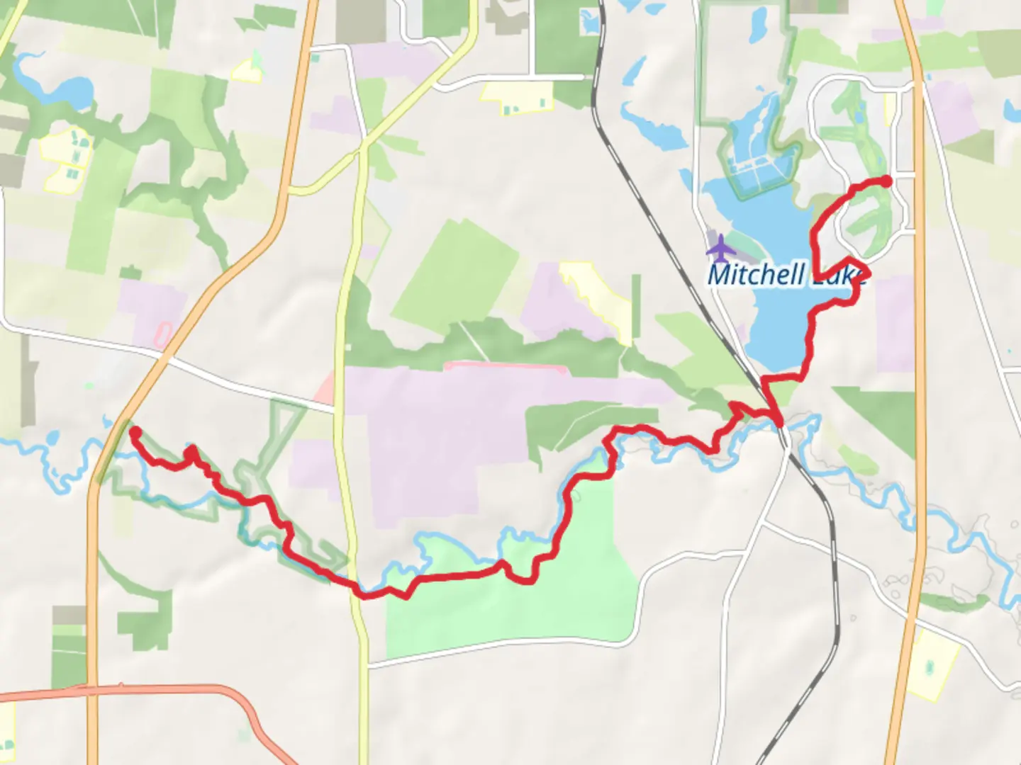 An image depicting the trail Medina River Greenway Trail Point to Point and its surrounding area.