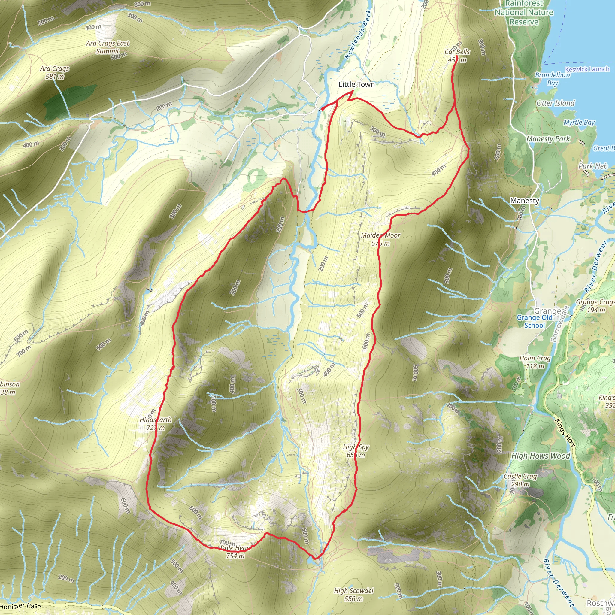 Hindscarth, Dale Head, High Spy, Maiden Moor and Cat Bells Loop mobile static map