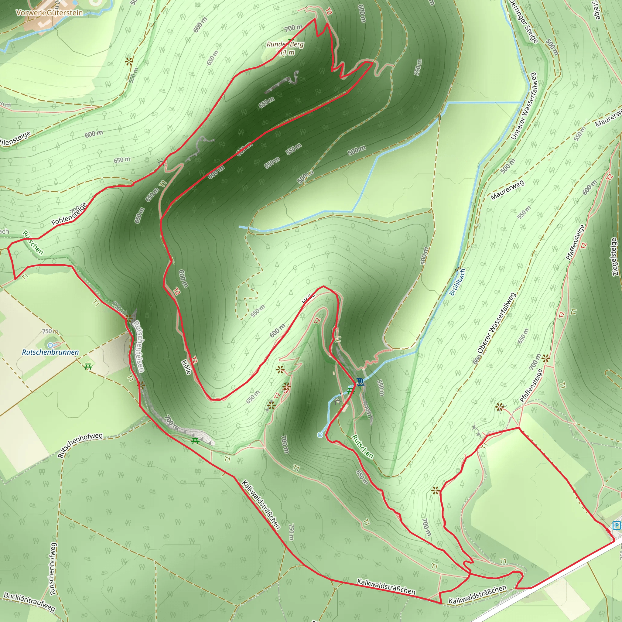 Rutschenfelsen, Runder Berg and Uracher Wasserfall Loop mobile static map