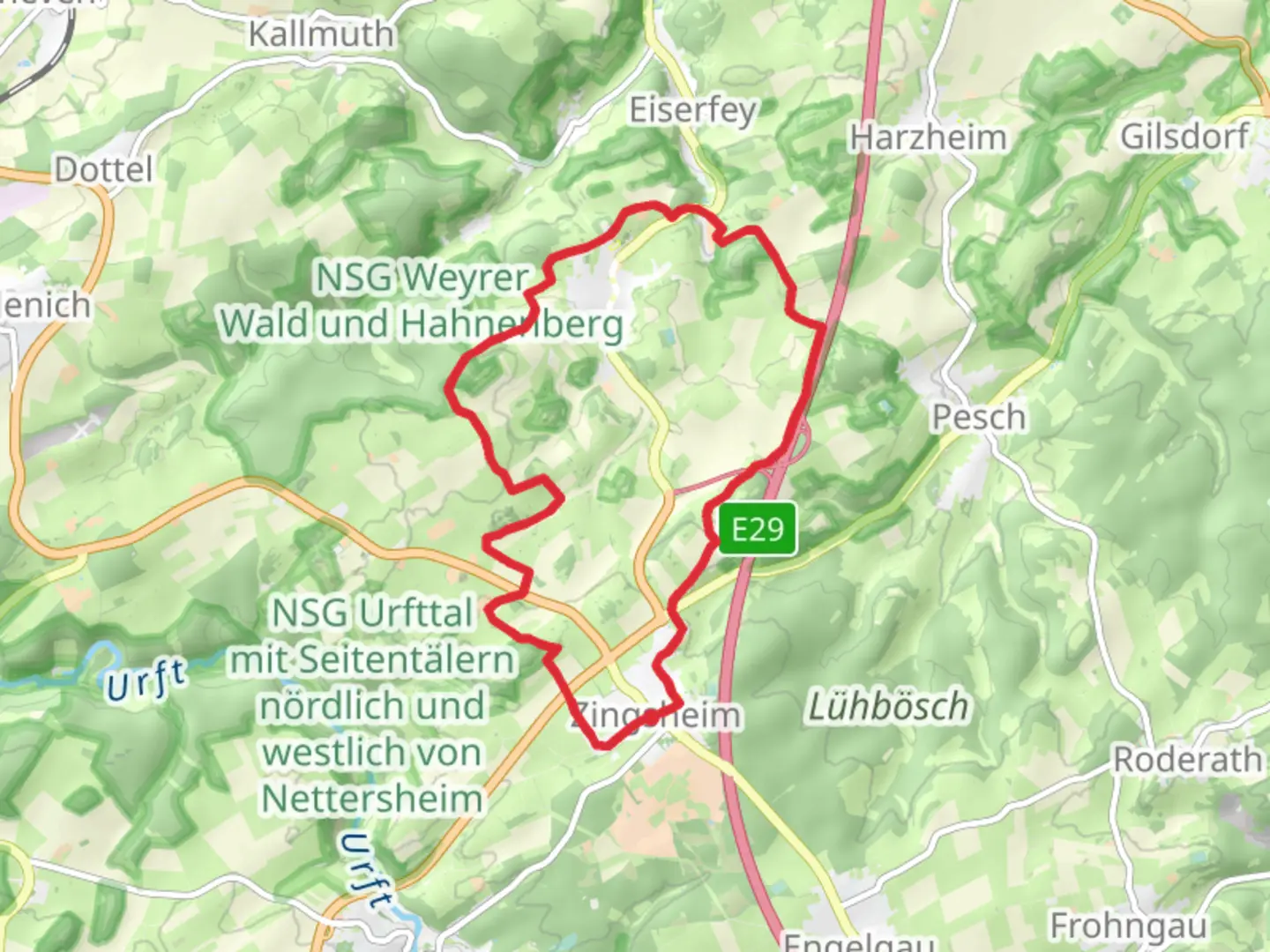 An image depicting the trail Weyer Rundweg and EifelSchleife Kakushoehle und Kartsteinhoehe and its surrounding area.
