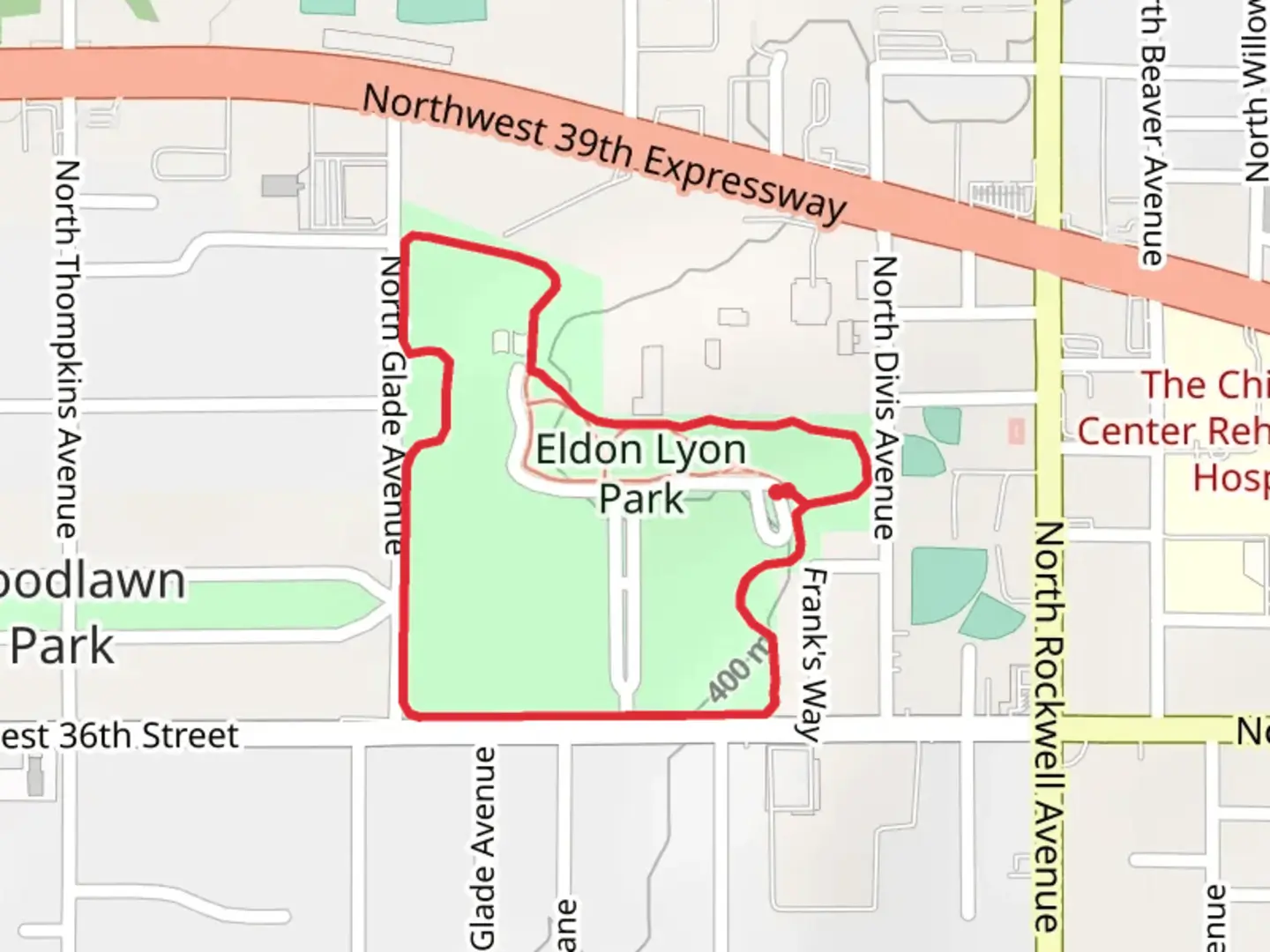 An image depicting the trail Eldon Lyon Park Loop and its surrounding area.
