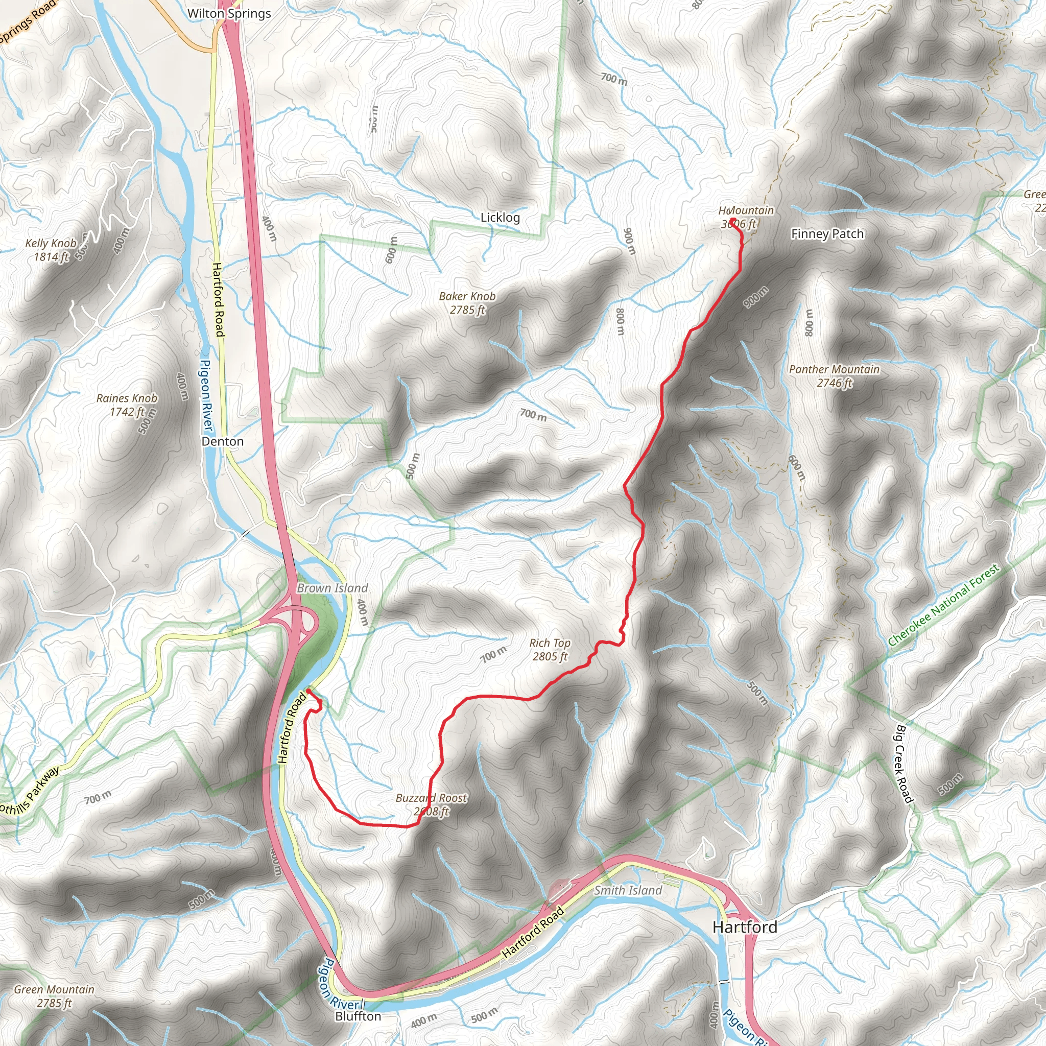 Buzzard Roost and Stone Mountain Trail mobile static map