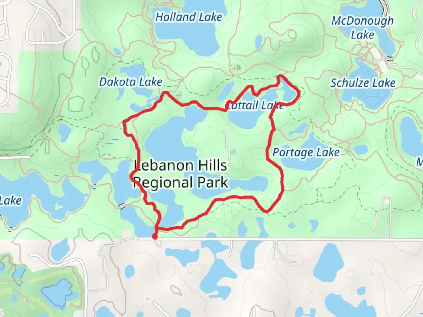 An image depicting the trail Lily Pond, O'Brien Lake and Cattail Lake Loop and its surrounding area.