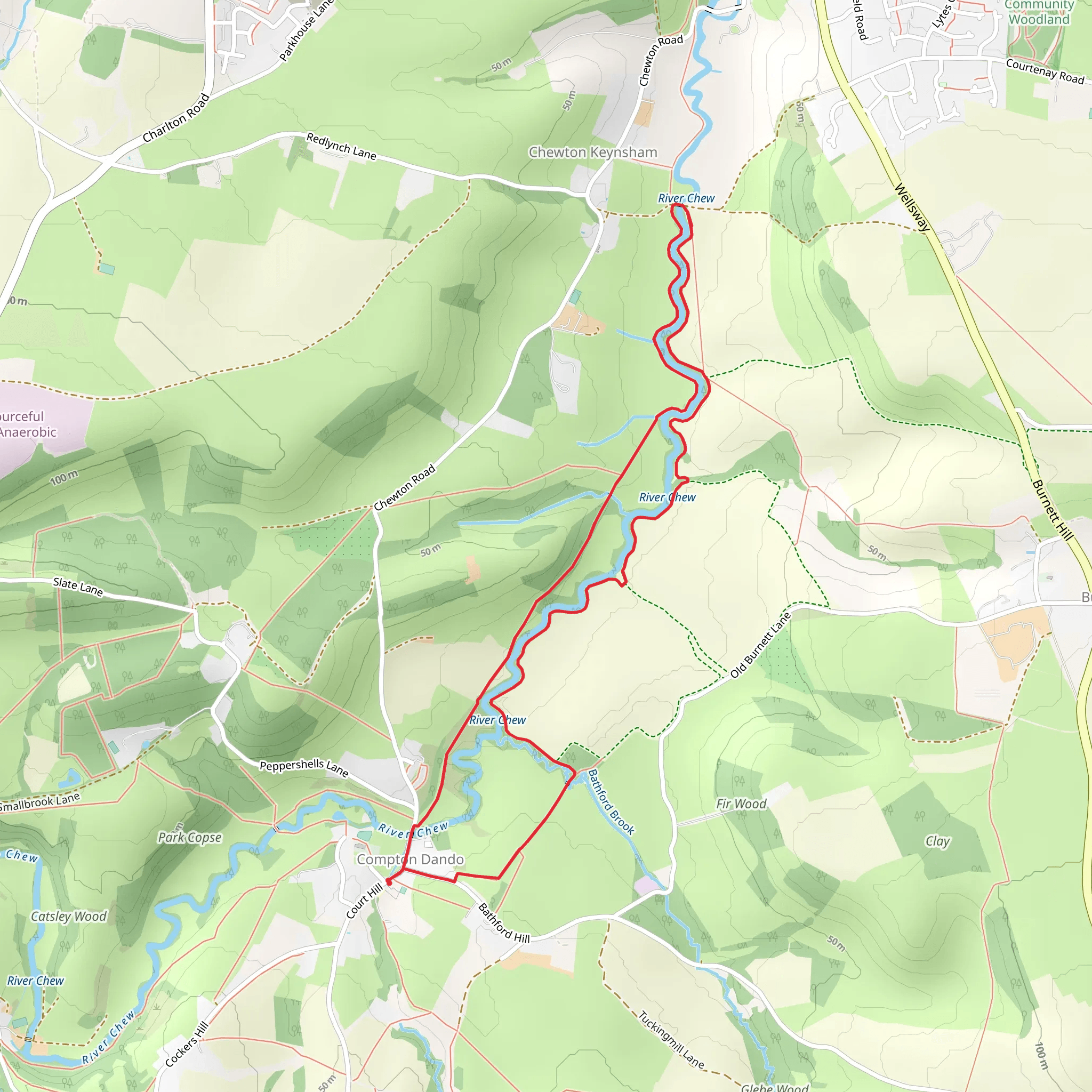 Chewton Keynsham and Compton Dando Country Park Loop mobile static map
