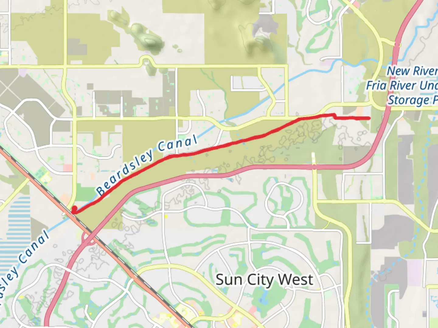 An image depicting the trail Beardsley Canal via Maricopa Trail and its surrounding area.