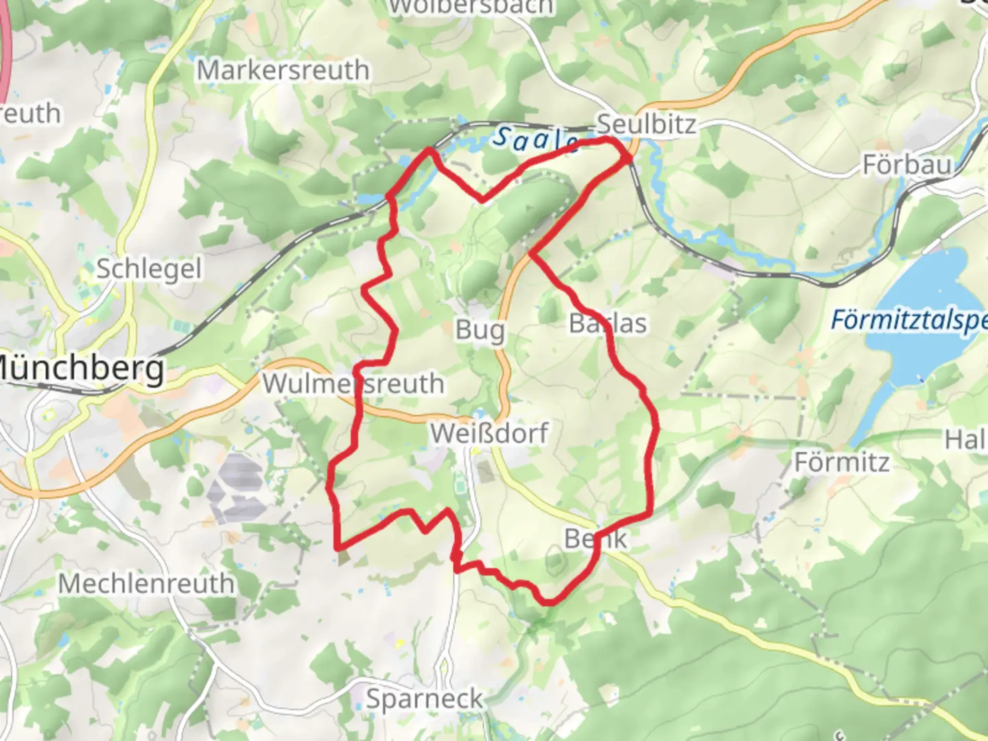 An image depicting the trail Seulbitz and Weibdorf Loop and its surrounding area.