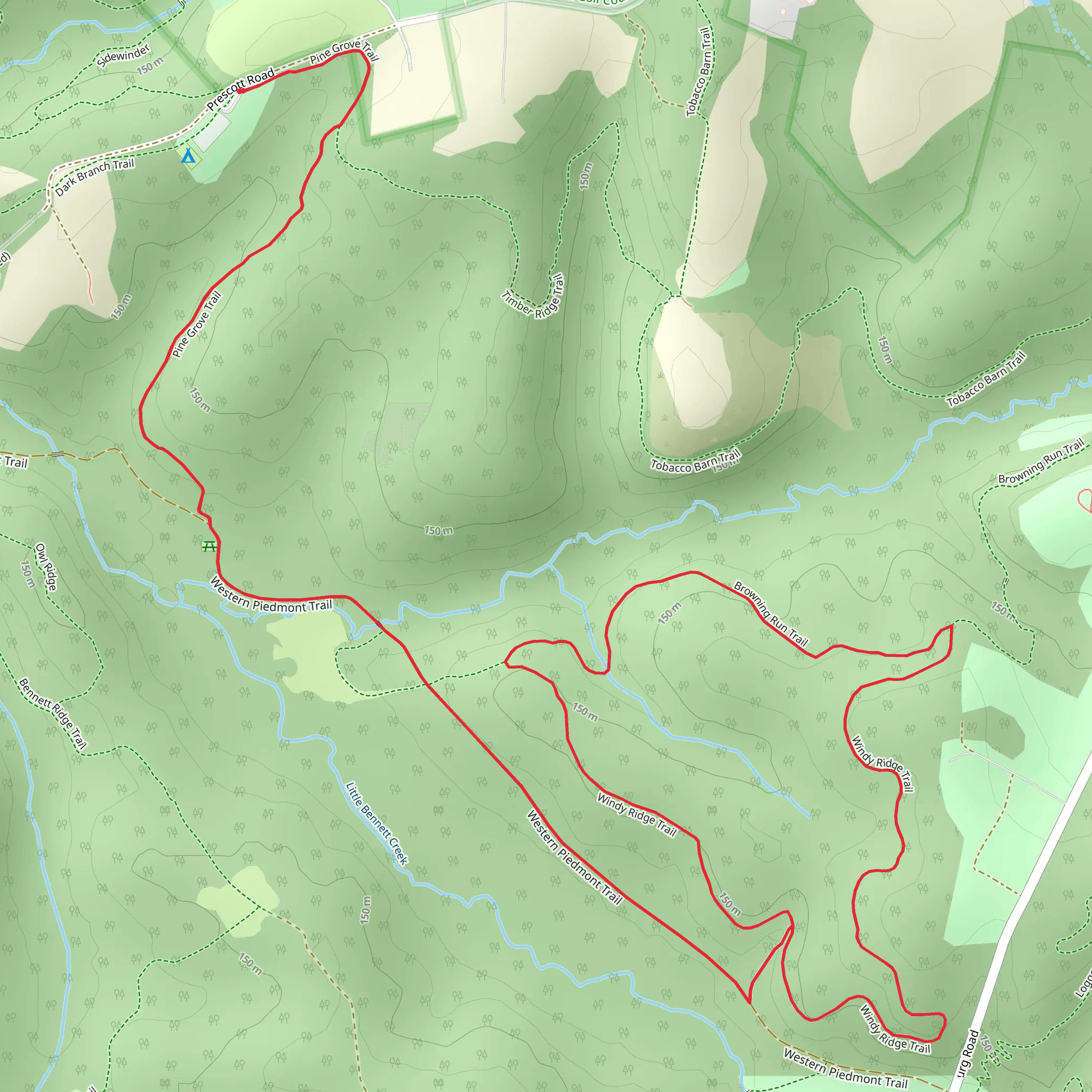 Pine Grove Trail and Windy Ridge Loop Trail mobile static map