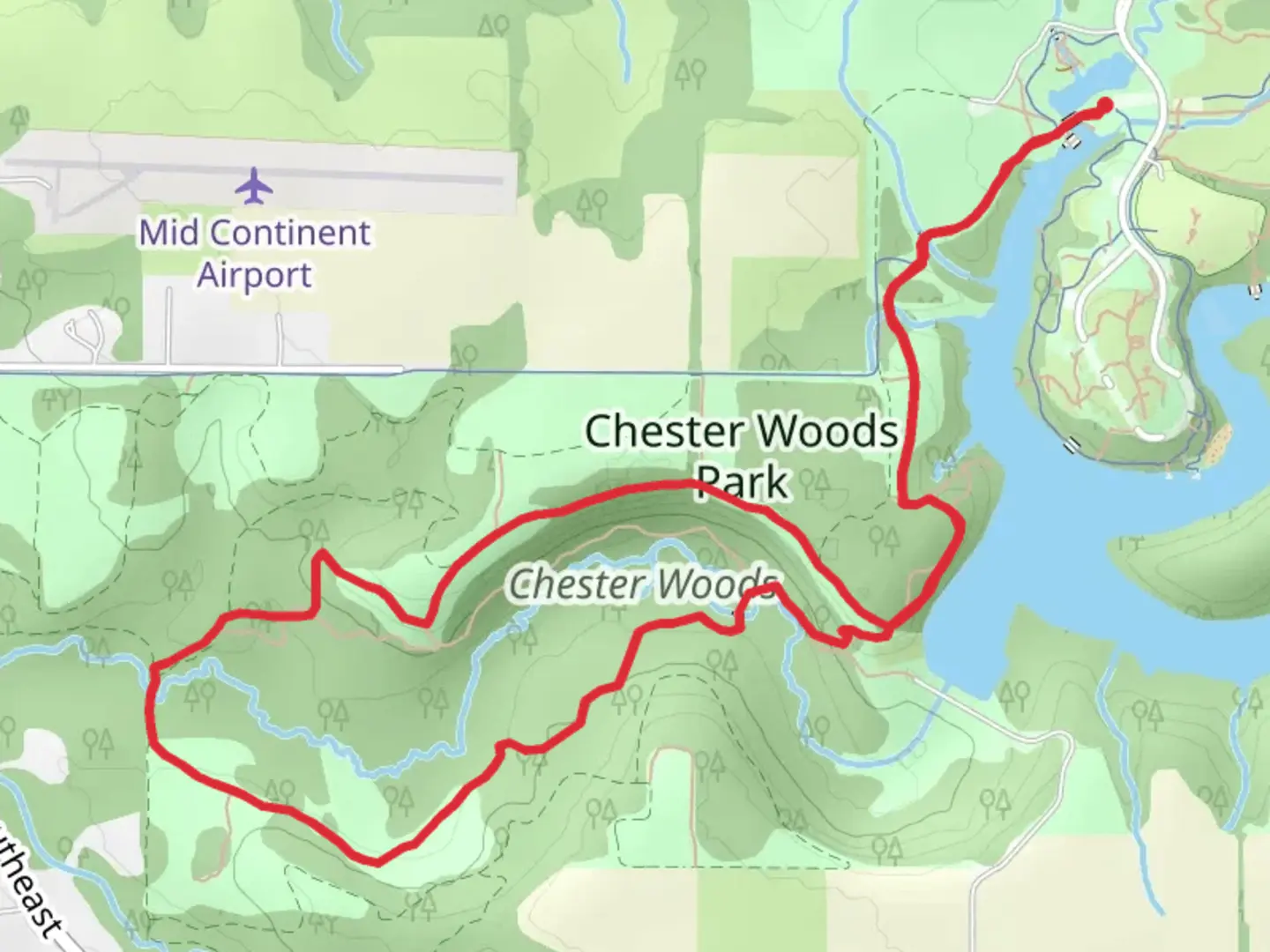 An image depicting the trail Chester Lake - Sand Prairie - Prairie Ridge - Dam Overlook Loop Trail and its surrounding area.