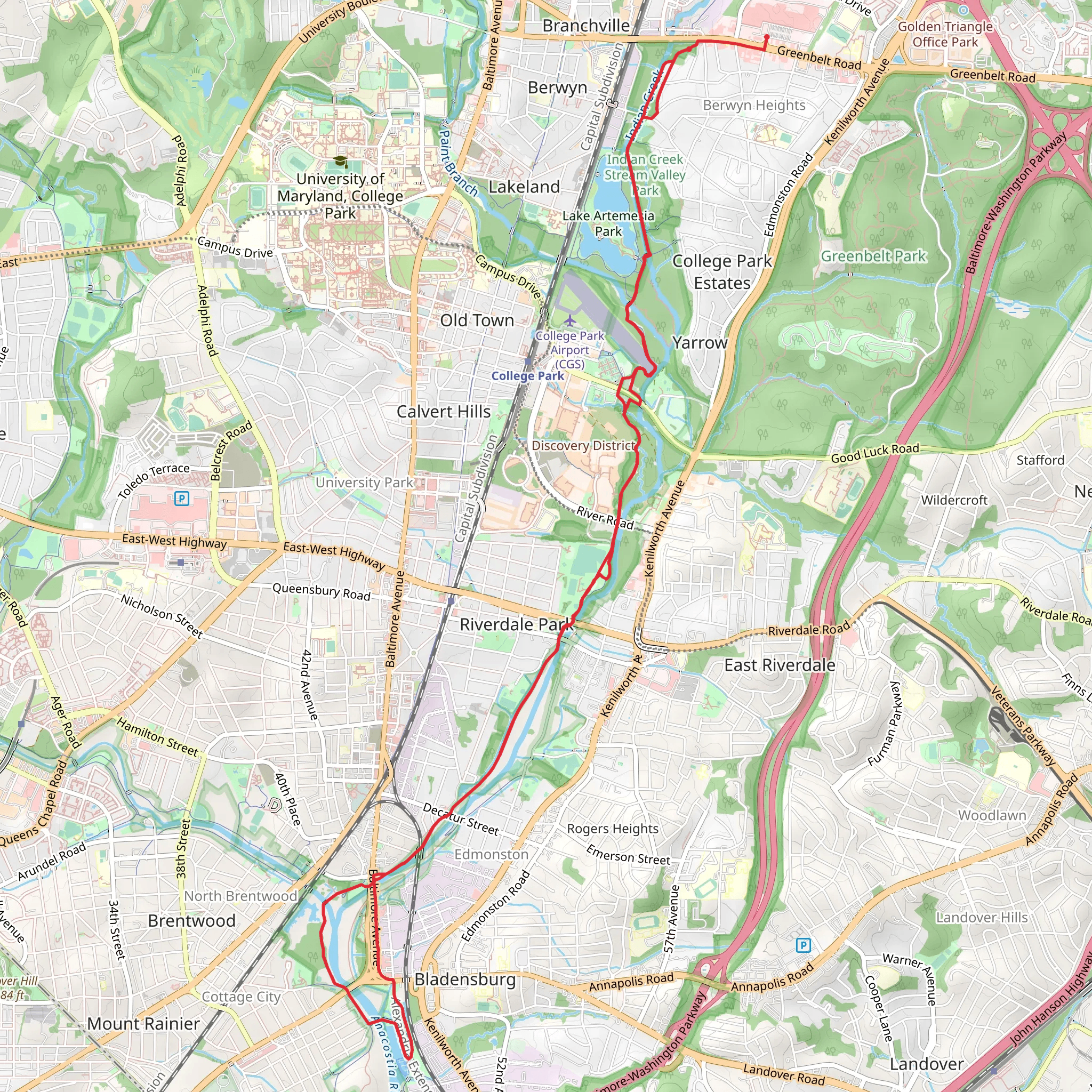 Indian Creek to Anacostia River Trail mobile static map