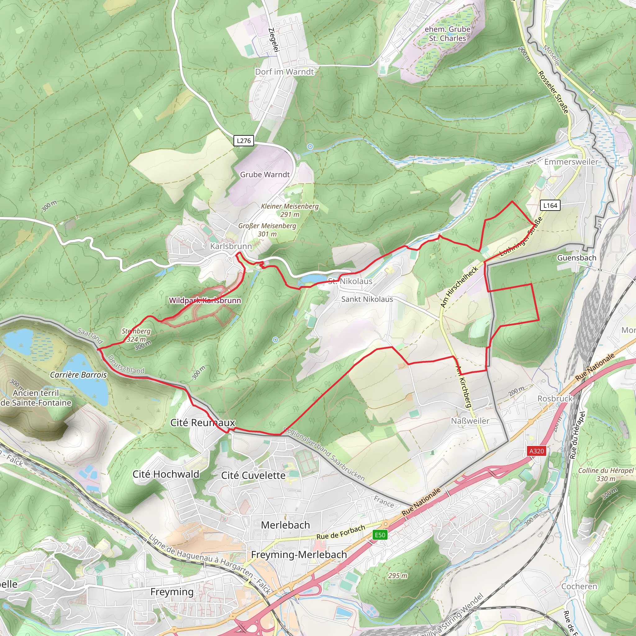 St Nikolaus Weiher via Warndt Wald Weg and Circuit de la Rosselle mobile static map