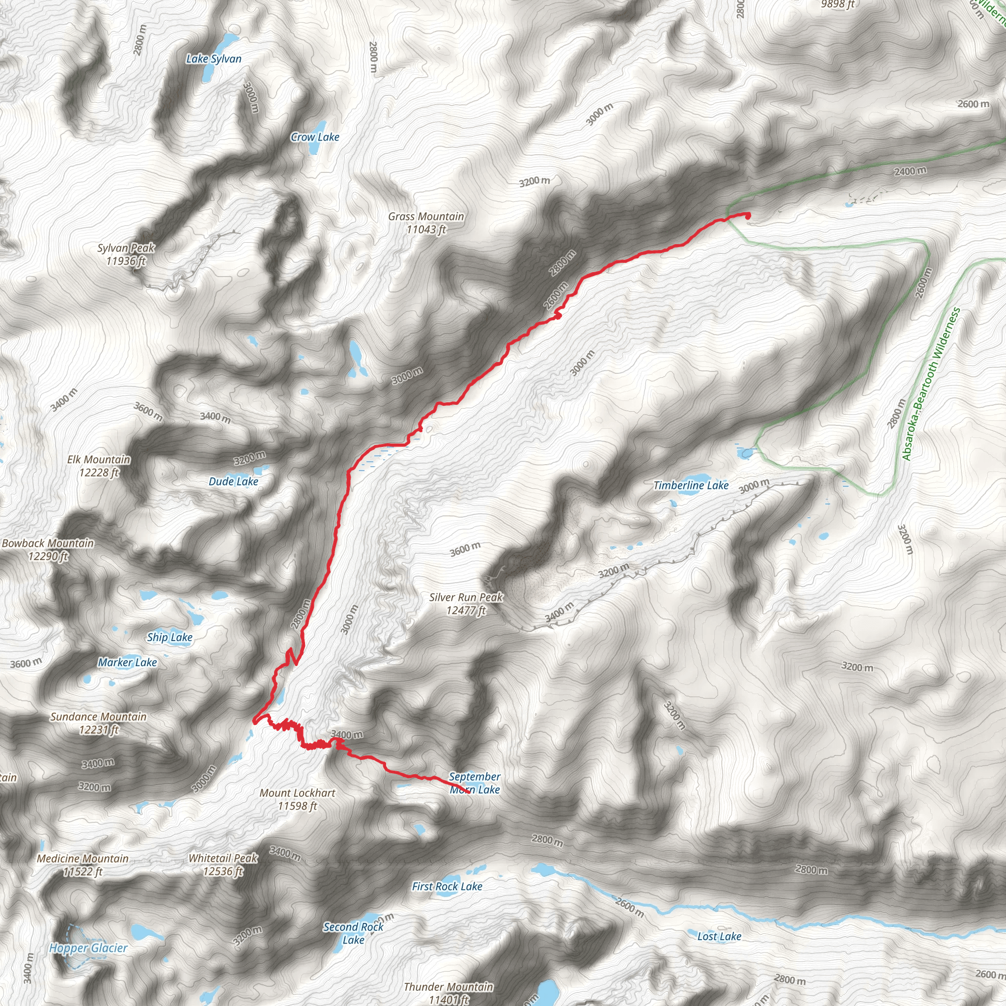 Sundance and September Morn Lake via West Fork Rock Creek Trail mobile static map