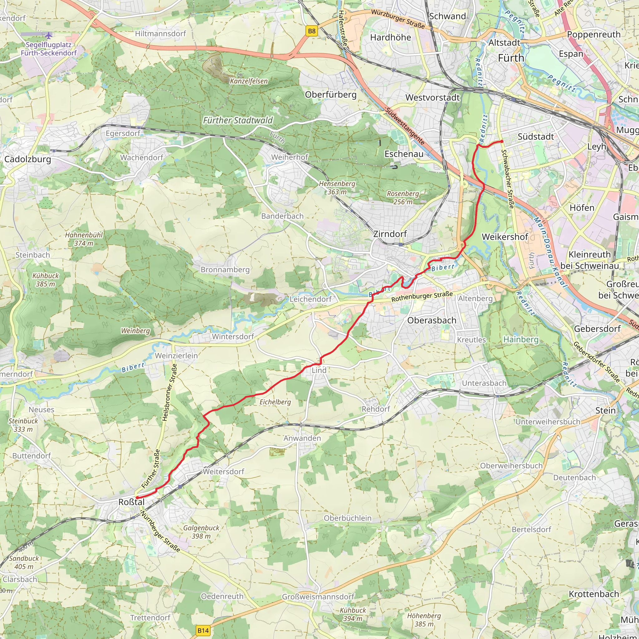 Dambach to Rosstal via Gruenstrich mobile static map