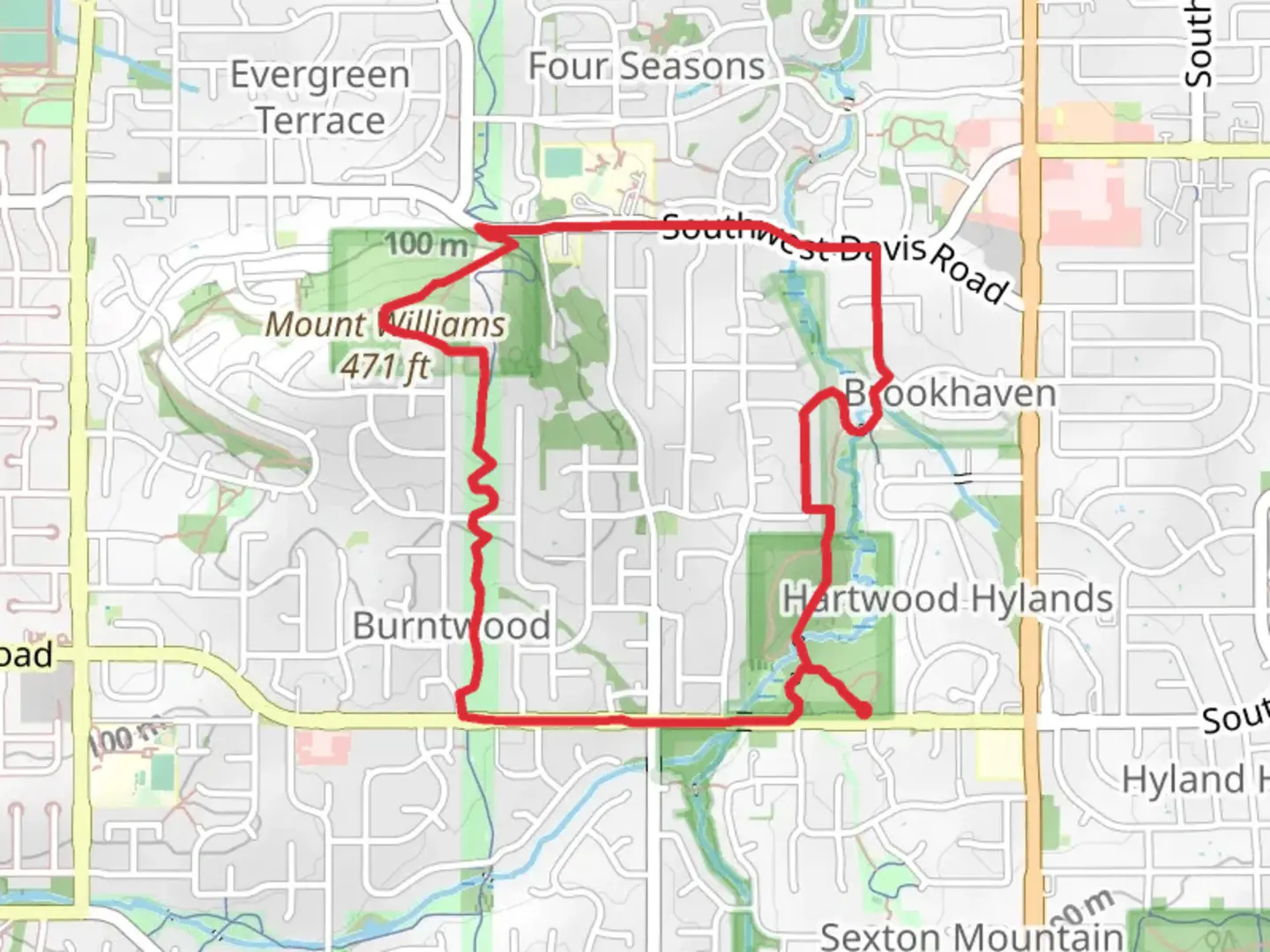 An image depicting the trail South Johnson Creek and Westside Loop Trail and its surrounding area.