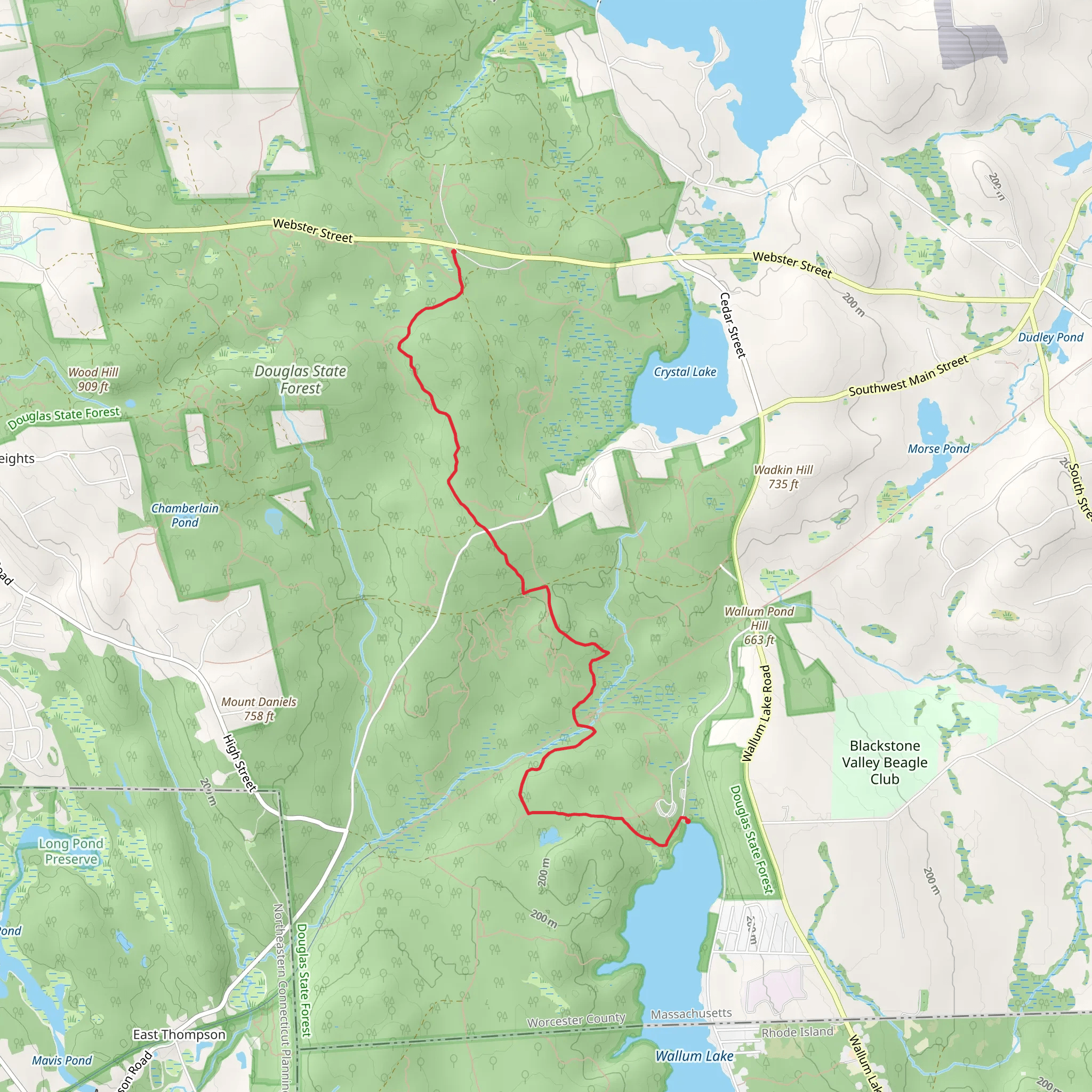Midstate Trail from Wallum Lake to Webster Street mobile static map