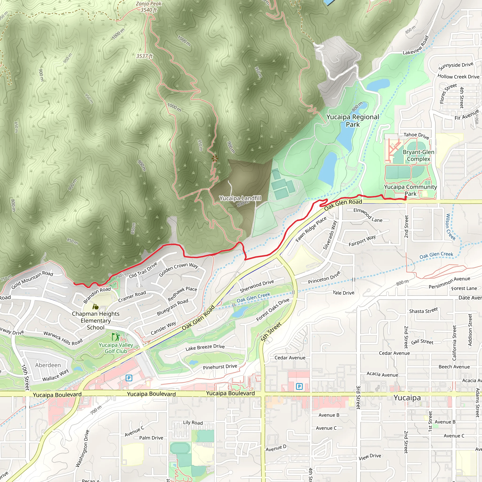 Oak Glen Road and City Trail mobile static map