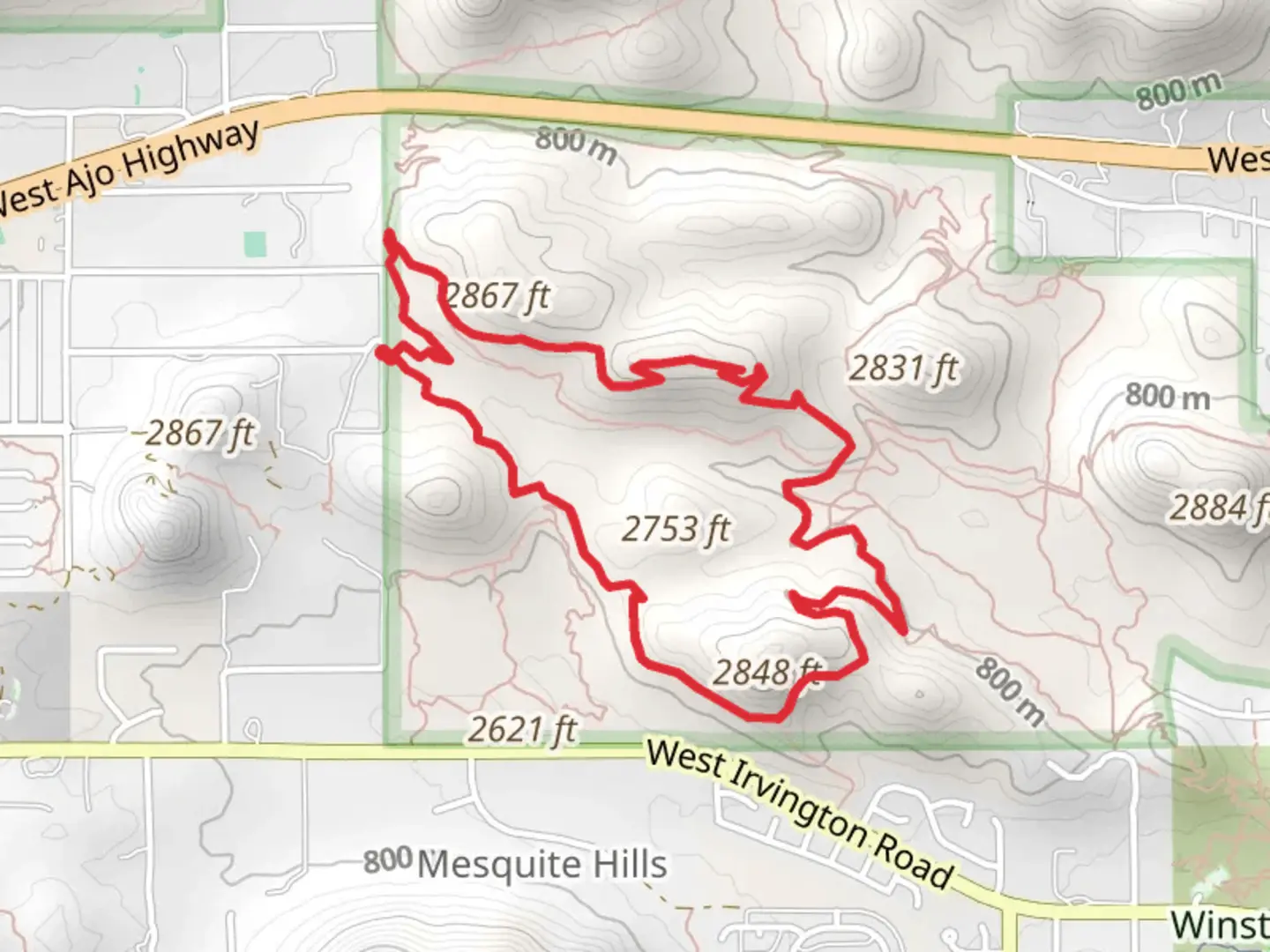 An image depicting the trail Bittersweet, Sunset Pass and 360 Vista Loop Trail and its surrounding area.