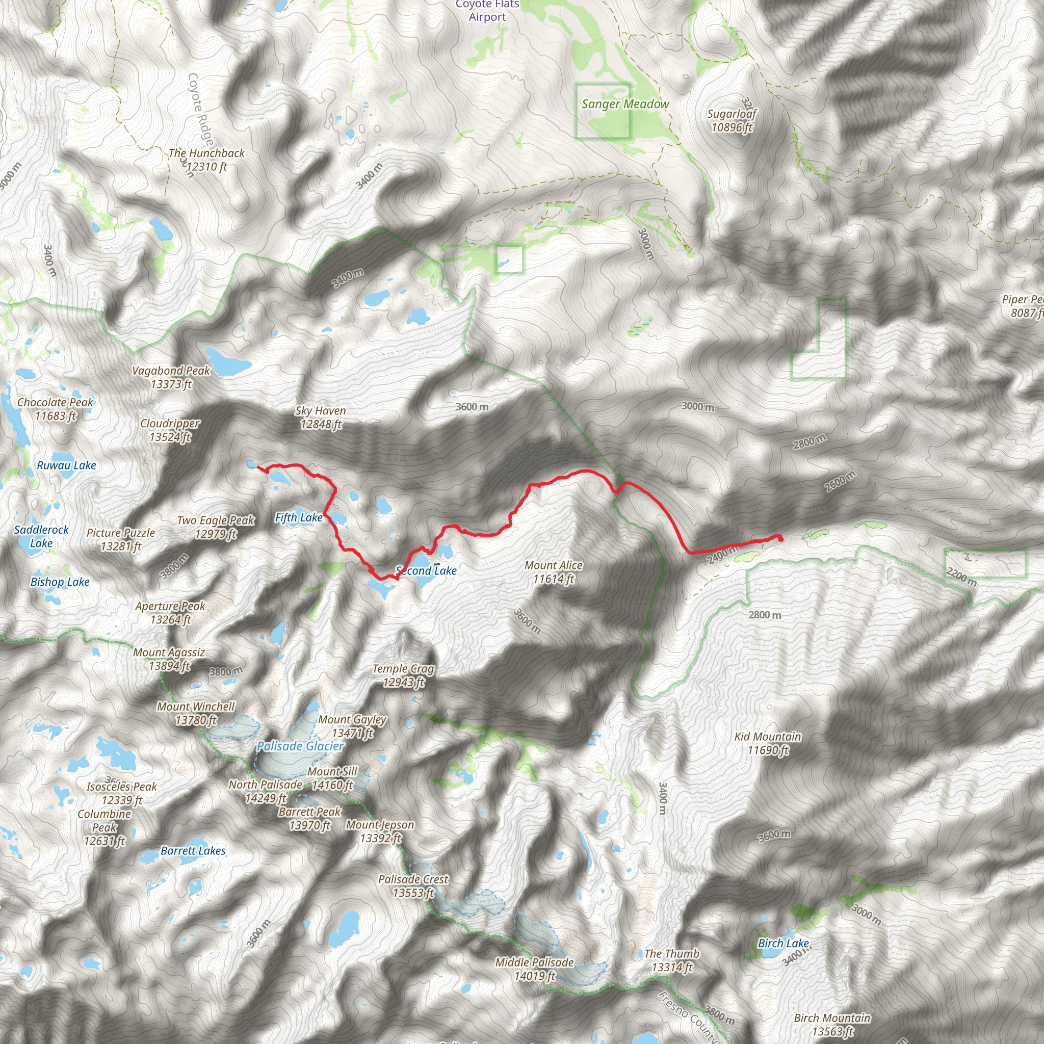 First to Seventh Lake via North Fork Big Pine Creek Trail mobile static map