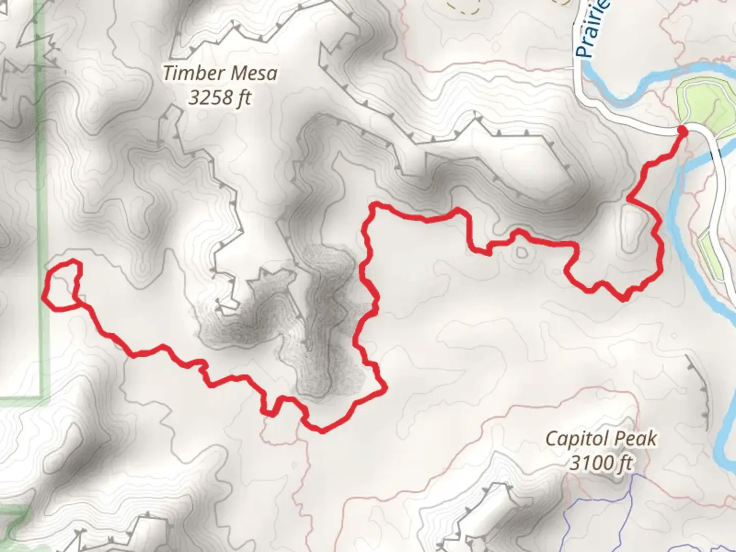 An image depicting the trail Sunday Creek - Little Fox Canyon Trail and its surrounding area.
