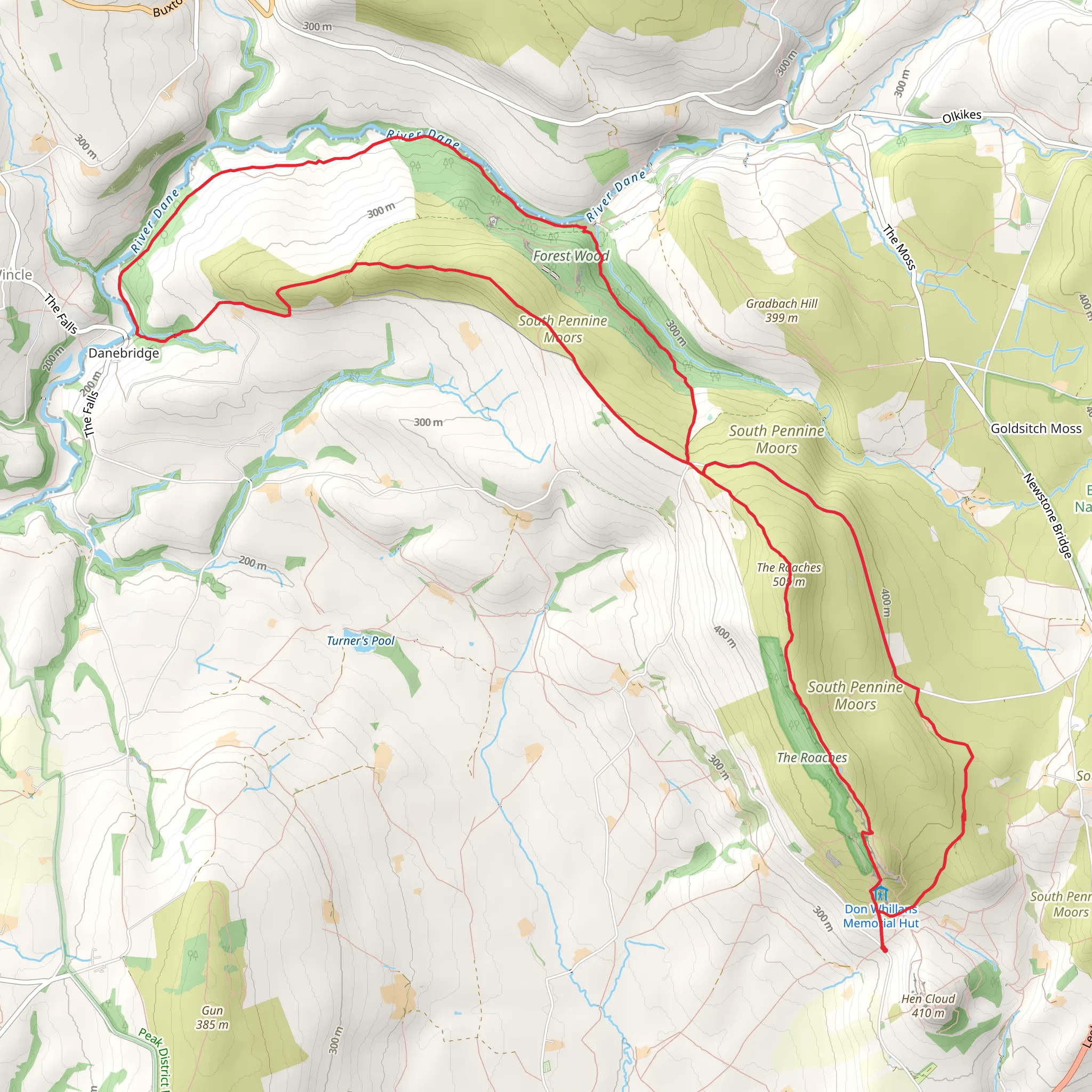 Don Whillians Memorial Hut, The Roaches and Danebridge Loop mobile static map