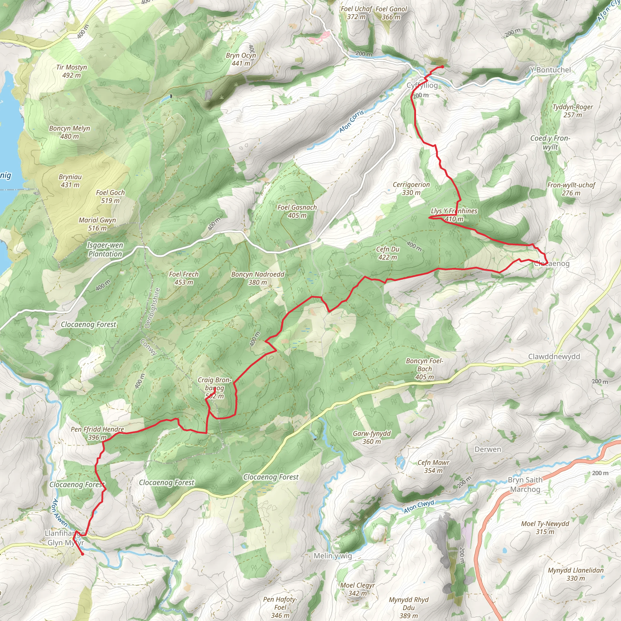 Hiraethog Trail - Stage 2 (Llanfihangel Glyn Myfyr to Cyffylliog) mobile static map