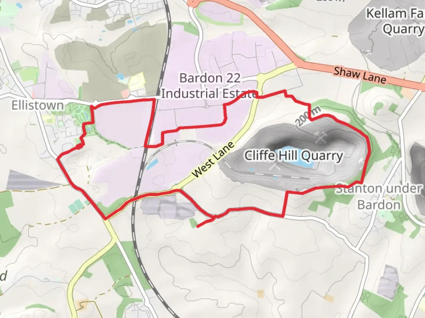 An image depicting the trail Stanton under Bardon Country Park Loop and its surrounding area.