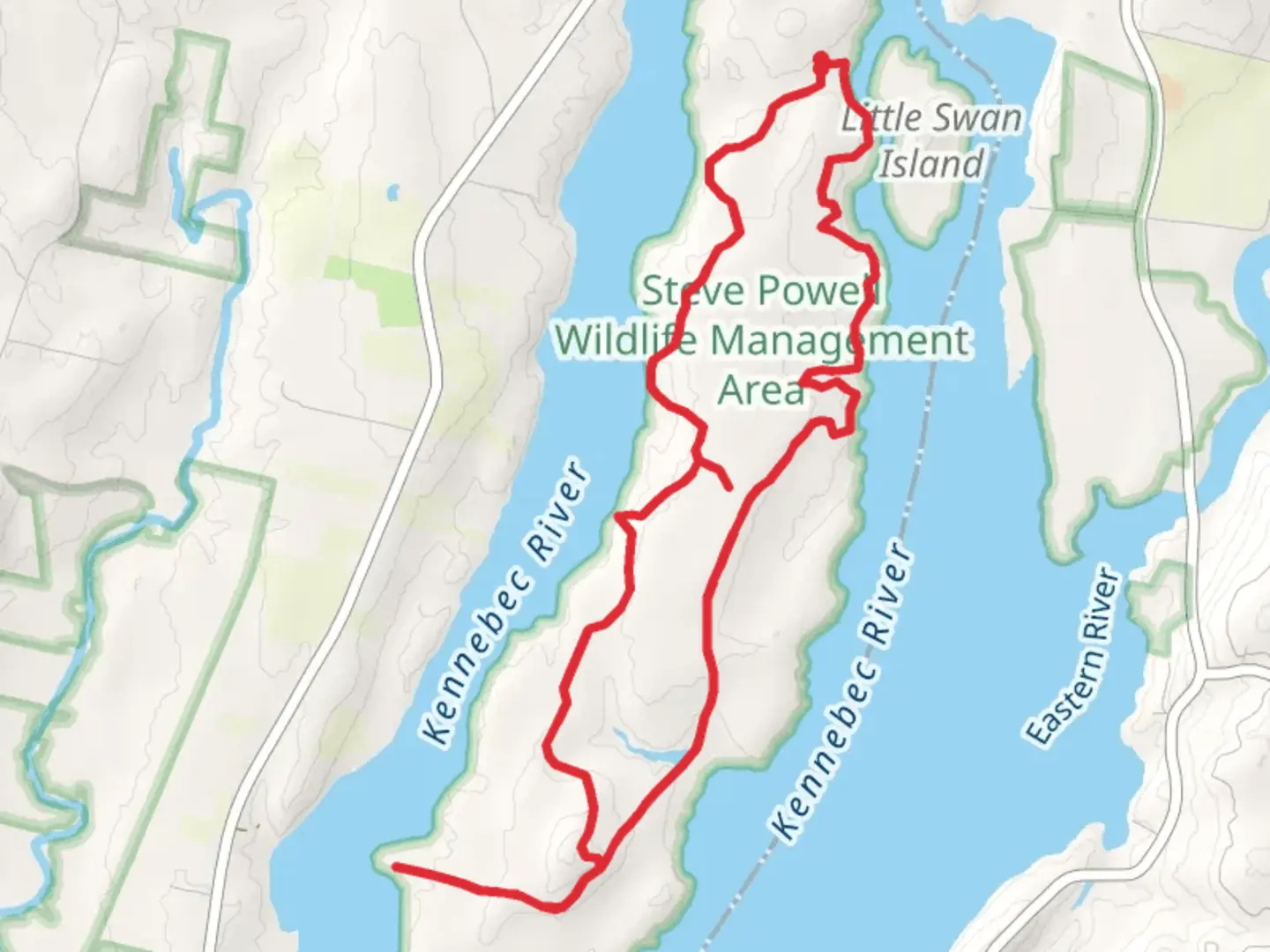 An image depicting the trail Kennebec River and Hatch Point Loop and its surrounding area.