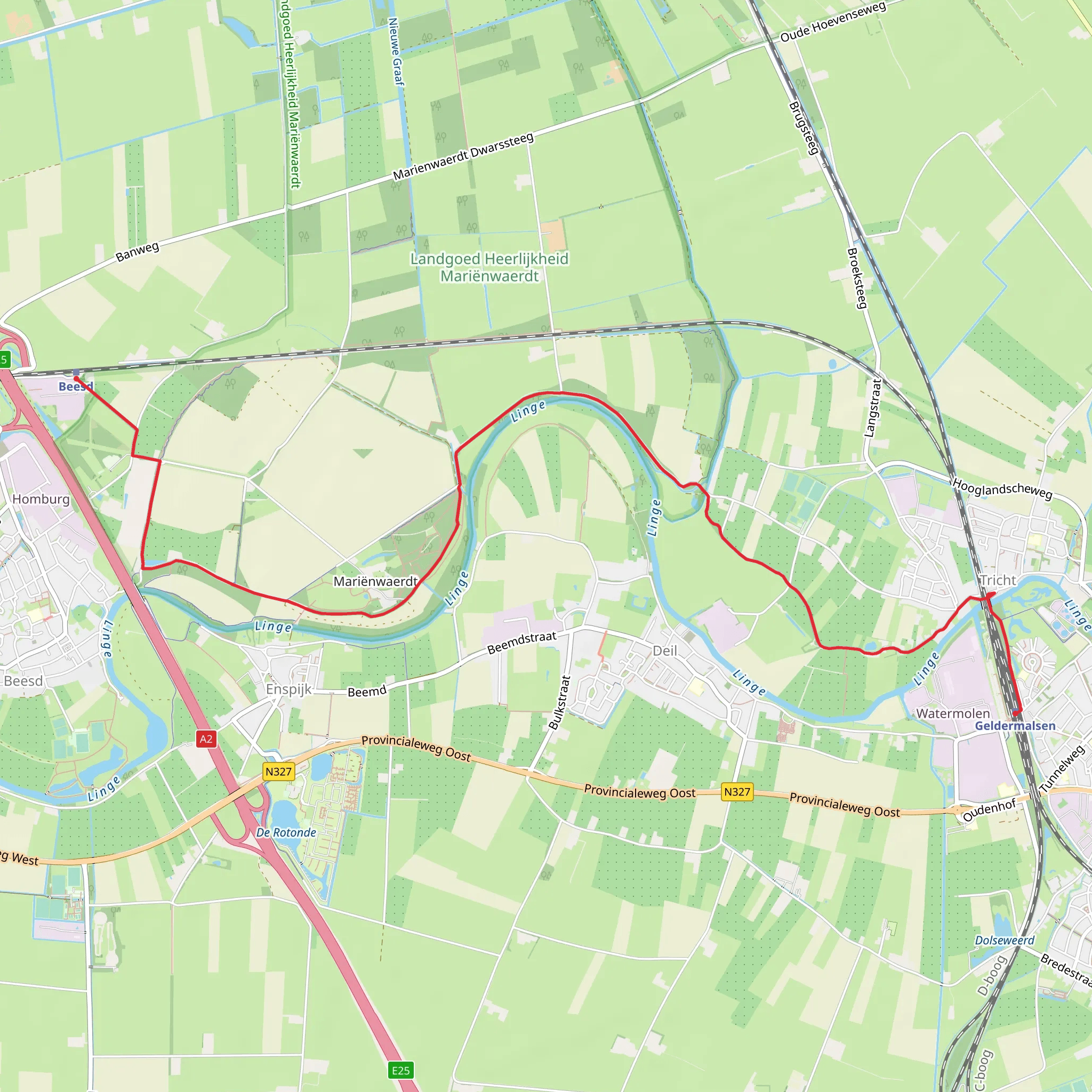 Beesd to Geldermalsen via Marieenwaerdt - Linge mobile static map