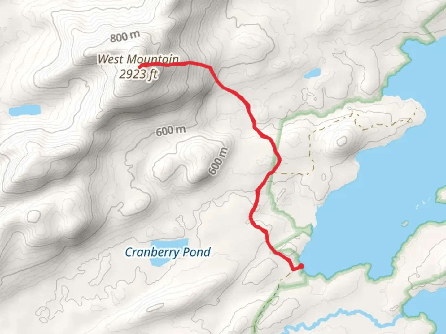 An image depicting the trail West Mountain from NYS desinnated Tentsite and its surrounding area.