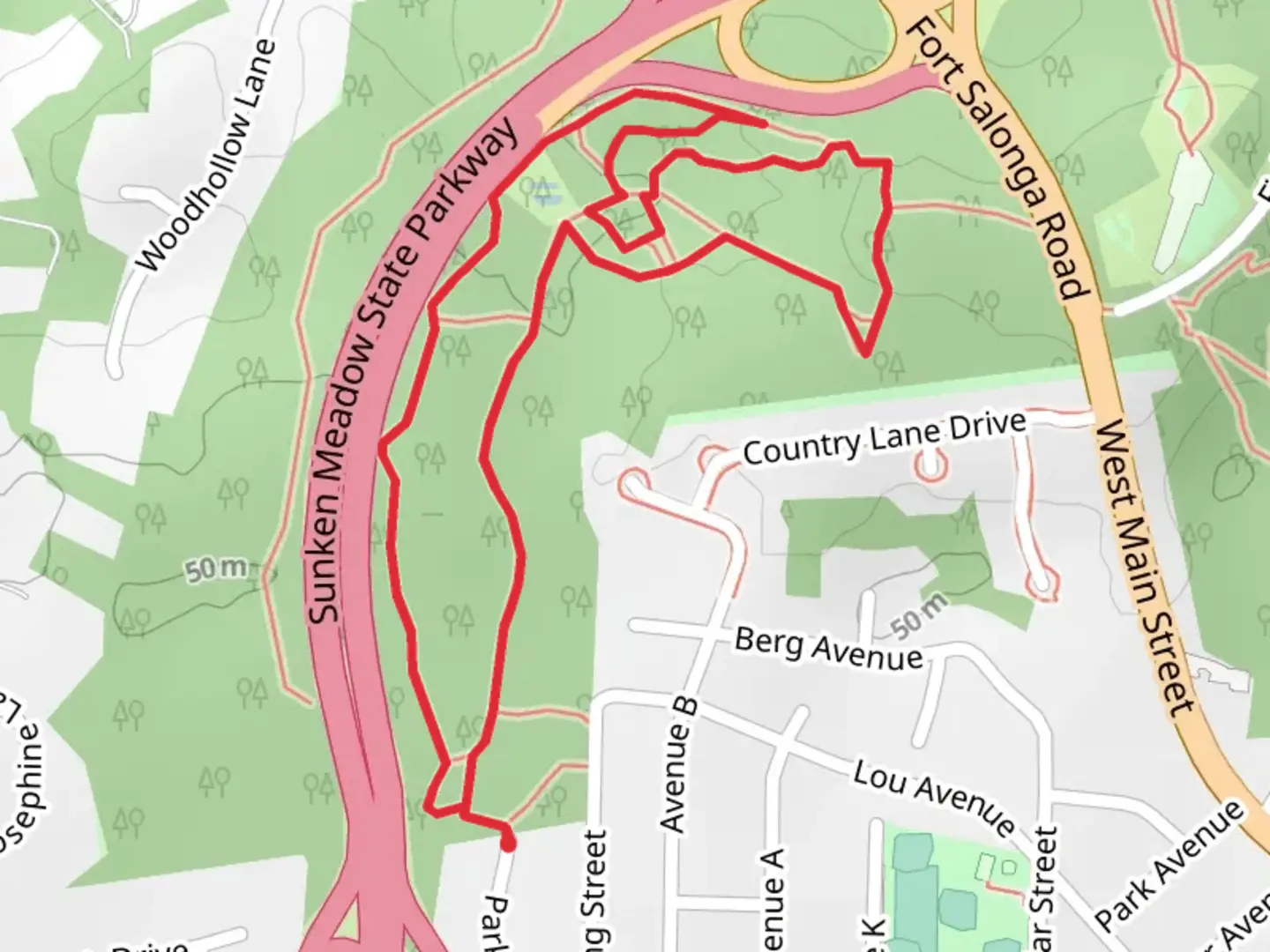 An image depicting the trail Park Street Loop - North and its surrounding area.