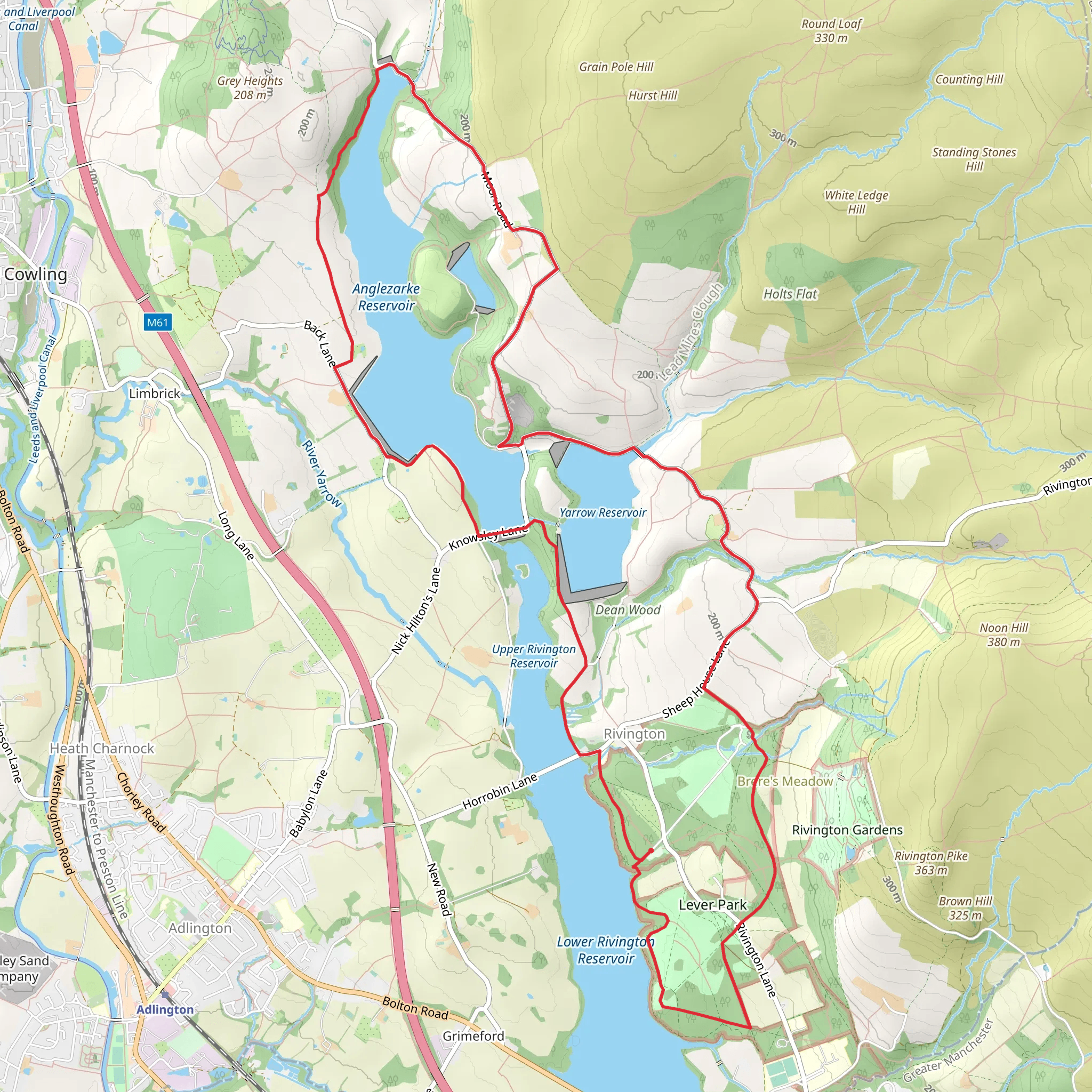 Anglezarke Reservoir, Yarrow Reservoir and Lever Park Loop mobile static map