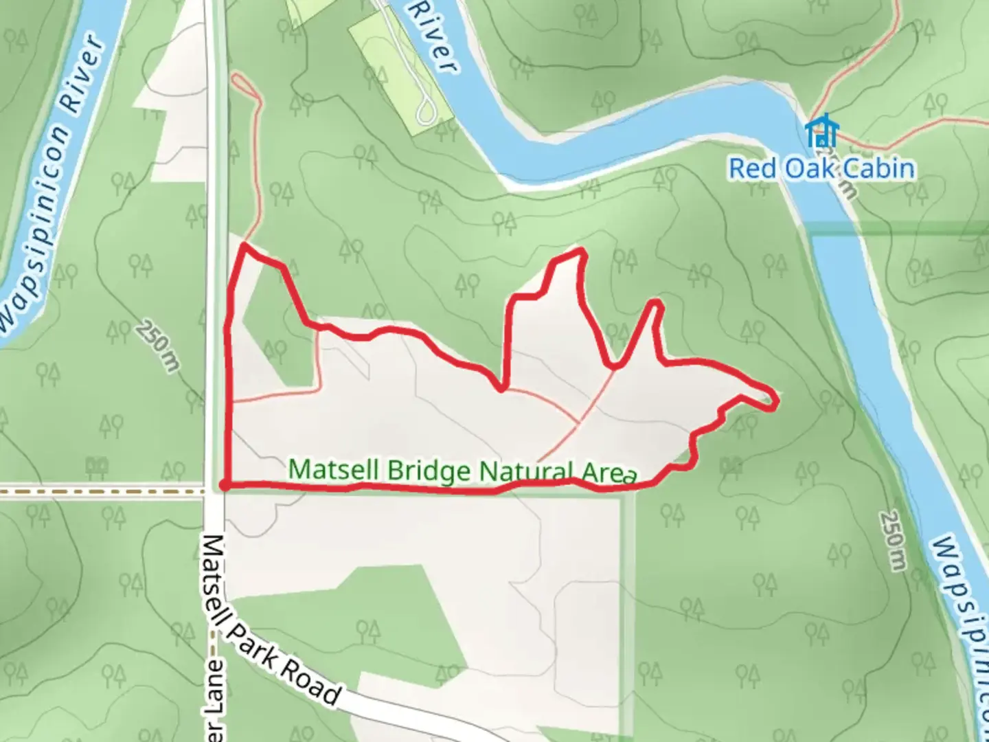 An image depicting the trail Matsell Park Road Loop - East and its surrounding area.