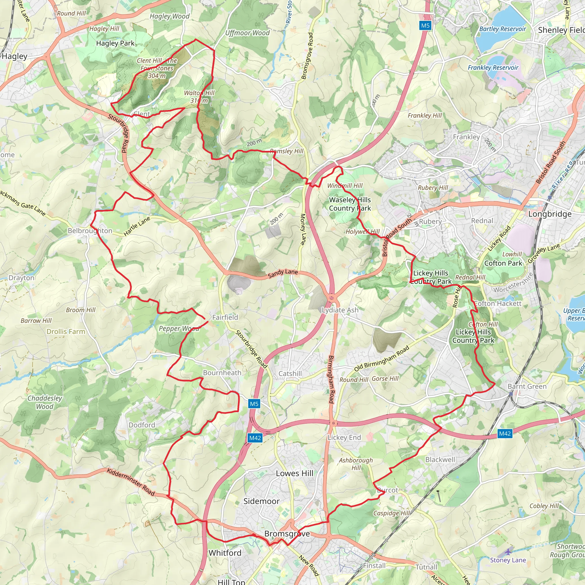 Hills Loop in North Worcestershire mobile static map
