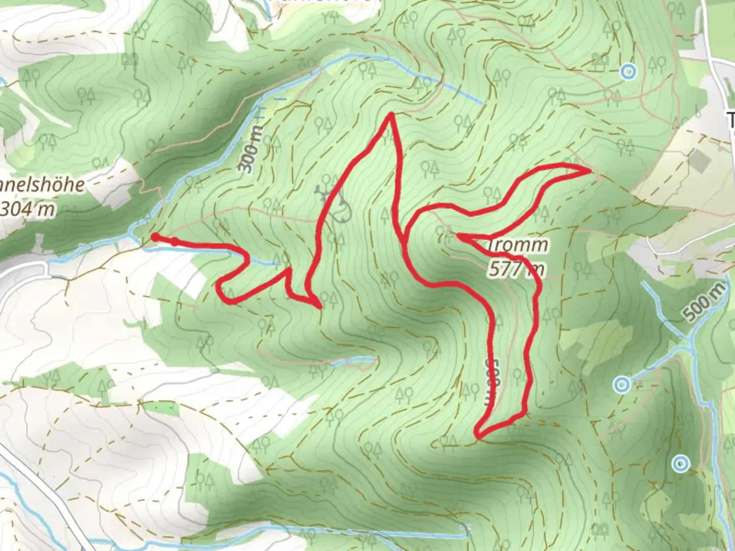 An image depicting the trail Tromm via Wechnitztaler Berg Tour and its surrounding area.