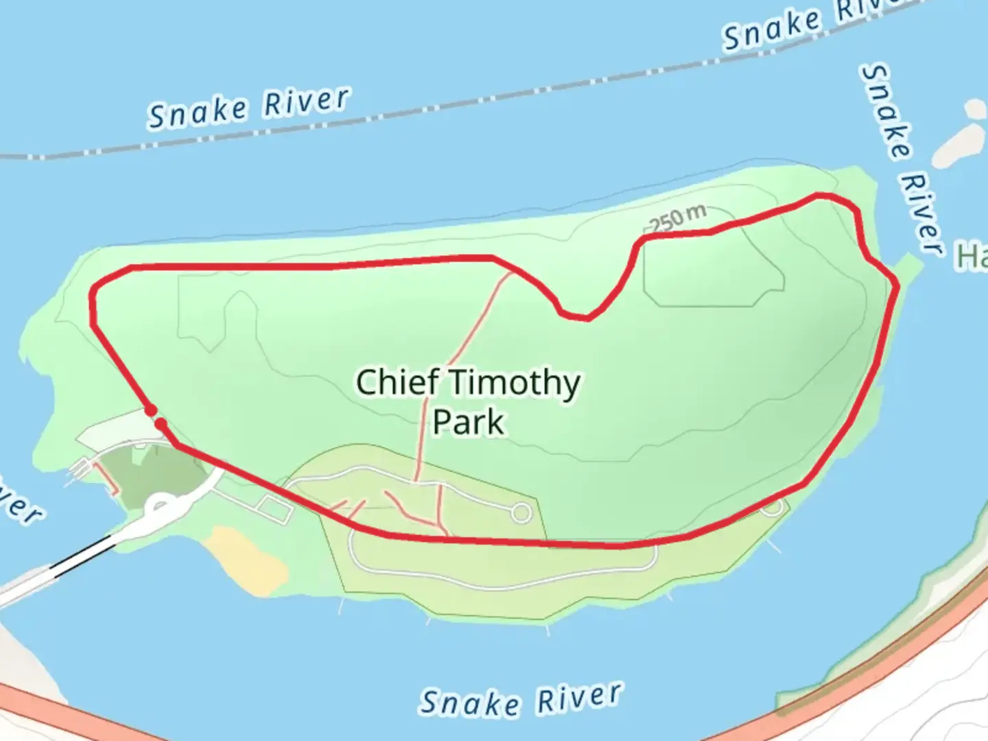 An image depicting the trail Chief Timothy Park Loop and its surrounding area.