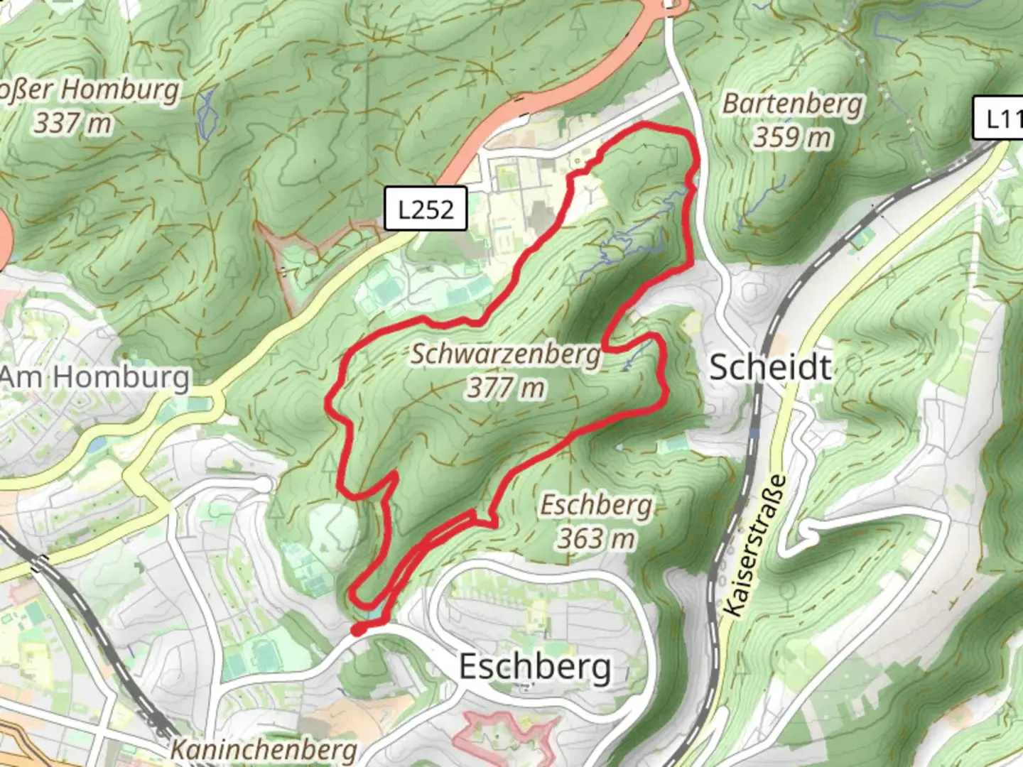 An image depicting the trail Kobenhütter Weiher and Schwarzenberg Loop and its surrounding area.