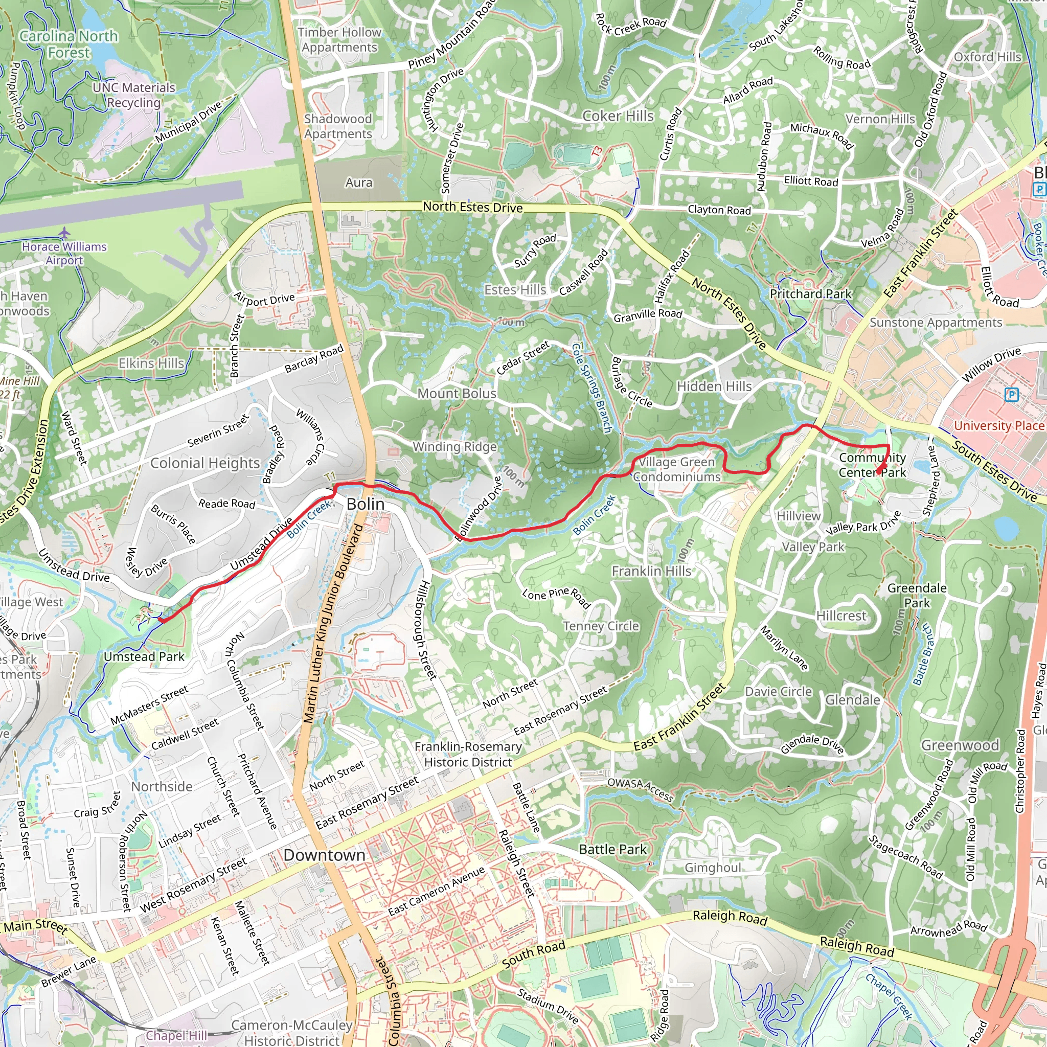 Bolin Creek Trail mobile static map