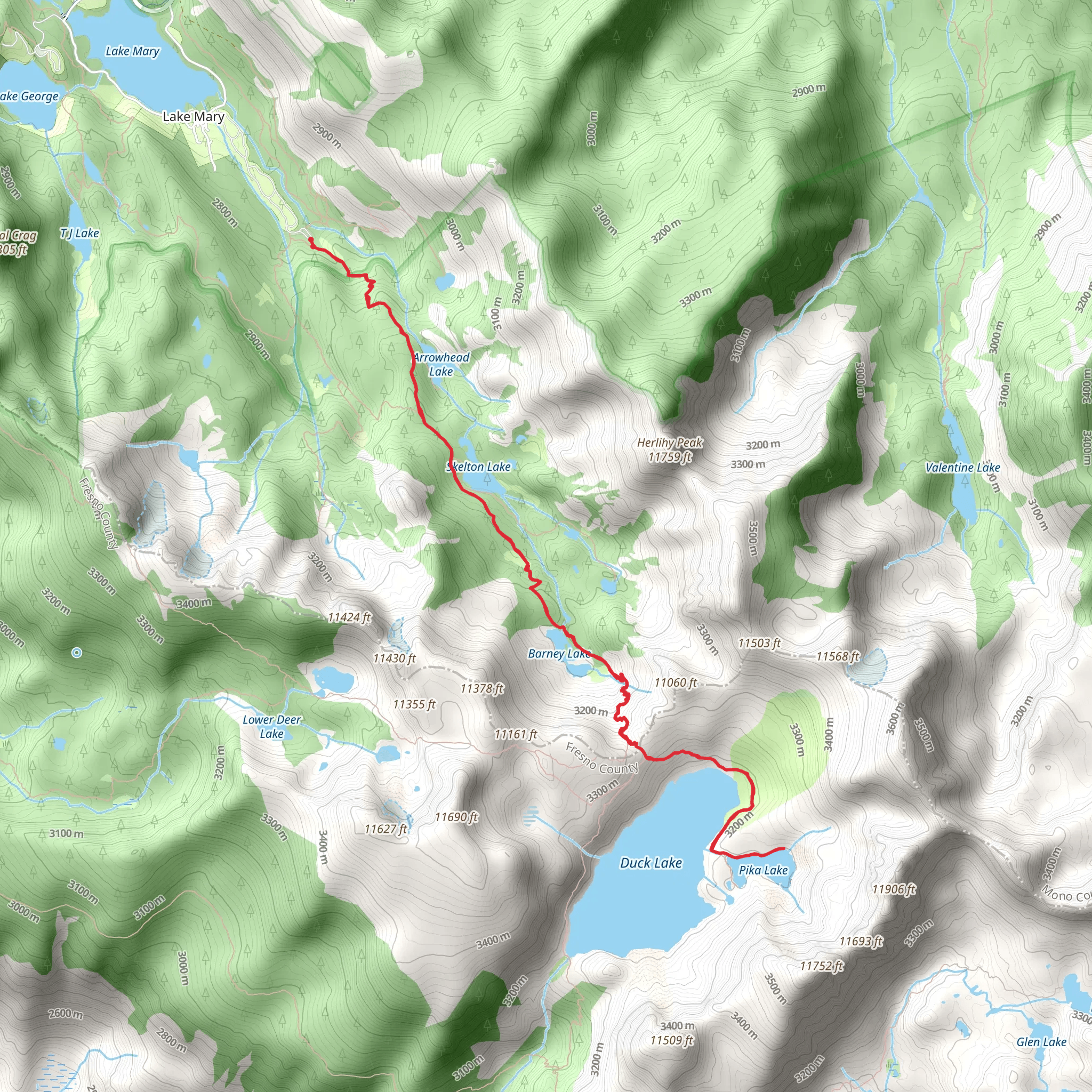 Arrowhead Lake, Skelton Lake, Barney Lake Duck Lake and Pika Lake Trail mobile static map