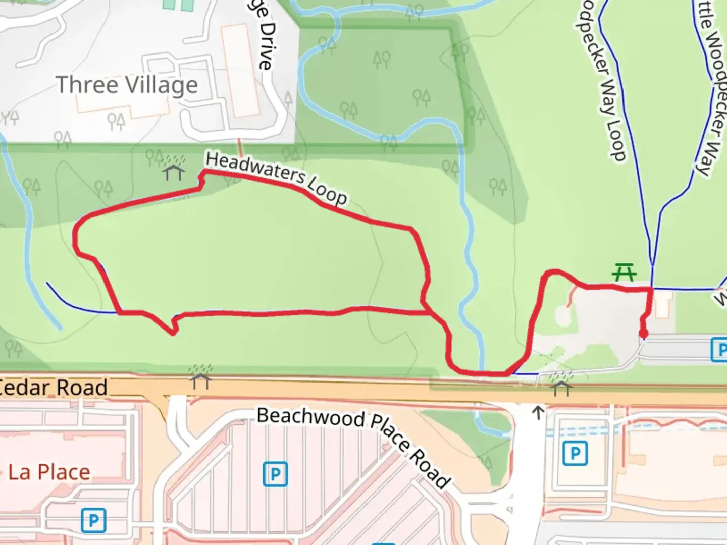 An image depicting the trail Headwaters Loop and its surrounding area.