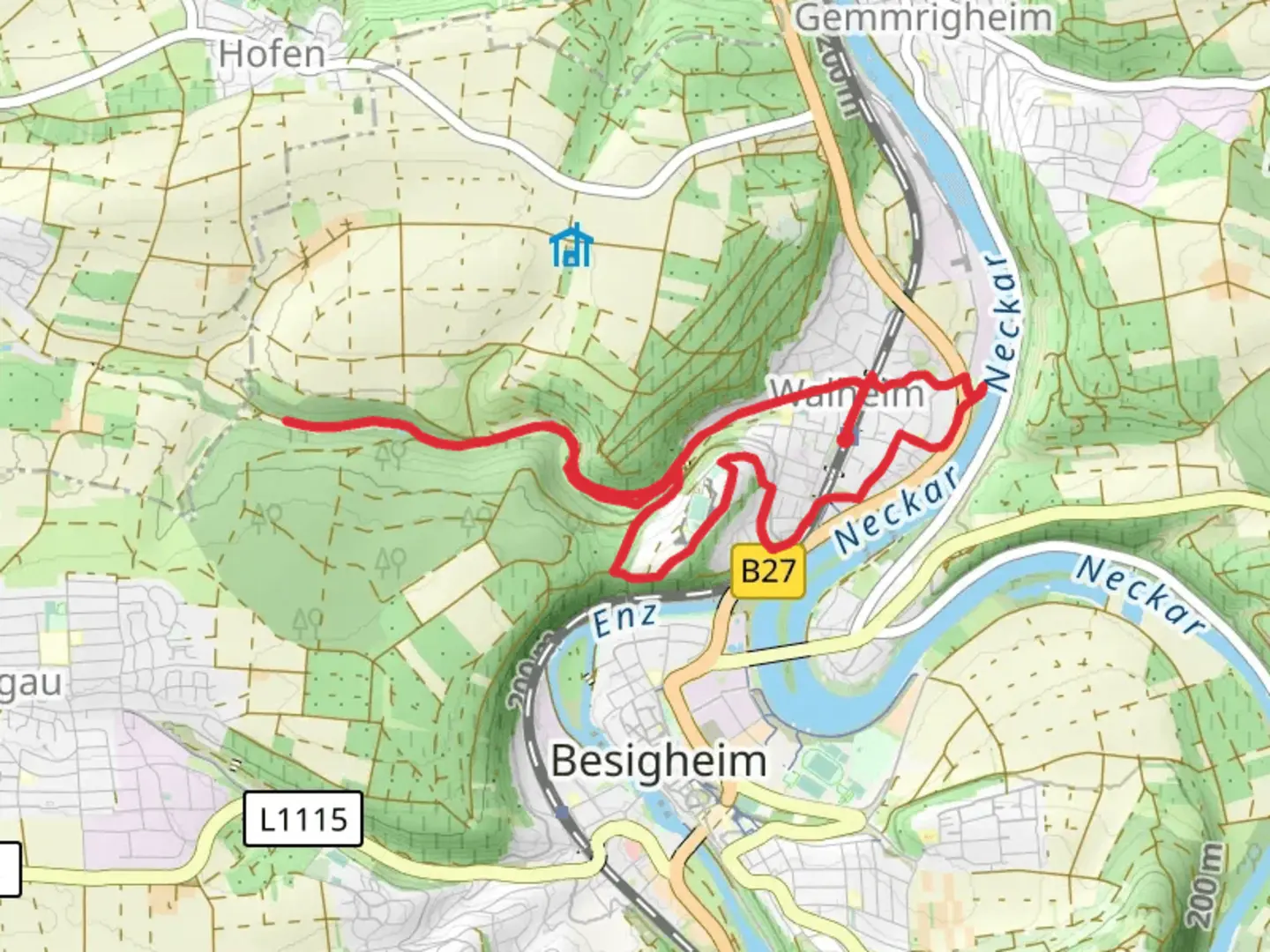 An image depicting the trail Baumbachweg and 3 B Land Loop and its surrounding area.