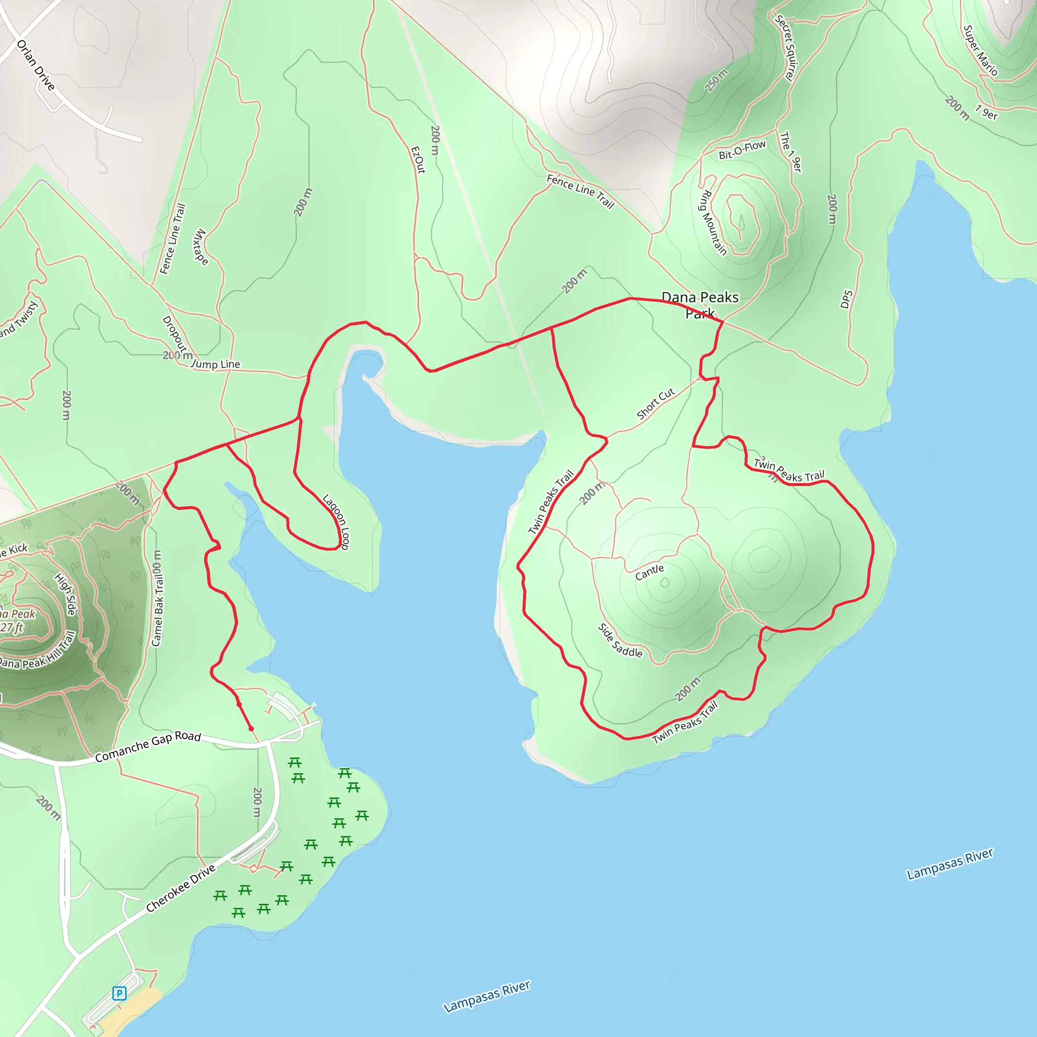 Lagoon Loop and Twin Peaks Trail mobile static map