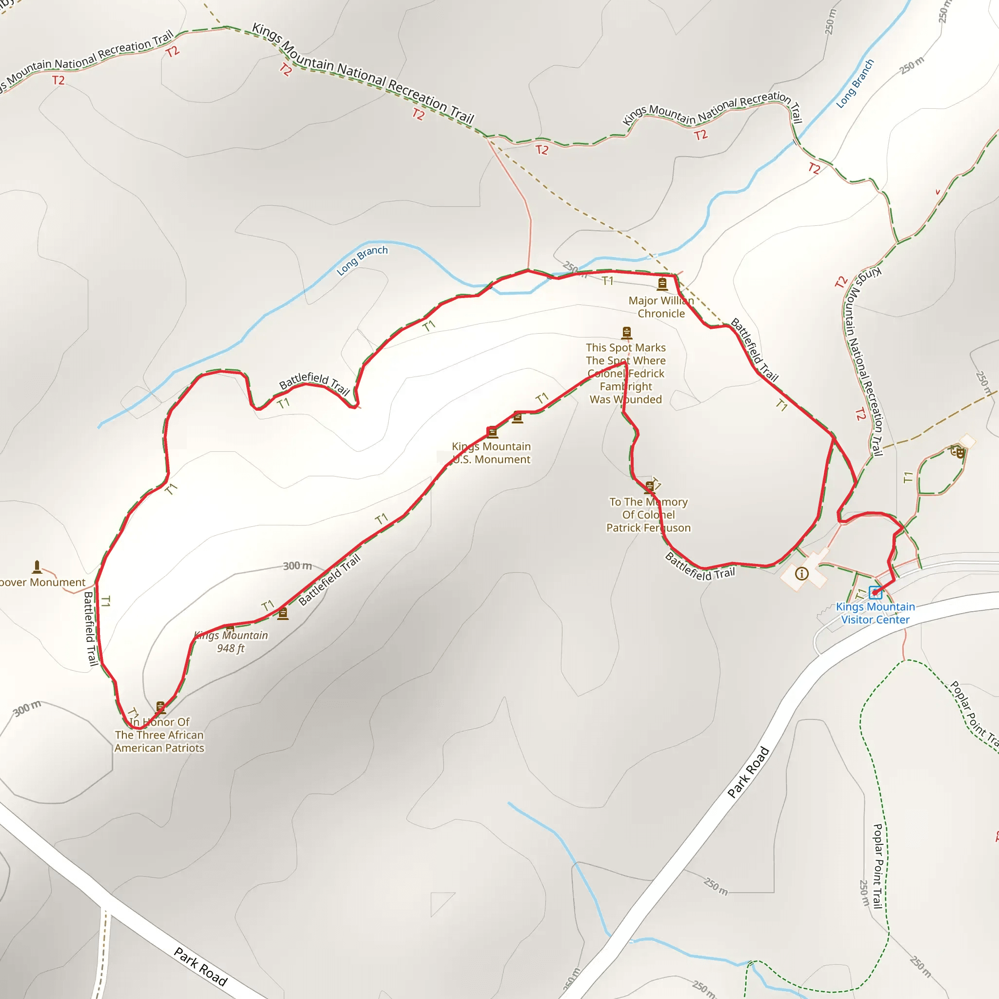 Kings Mountain Loop via Battlefield Trail mobile static map