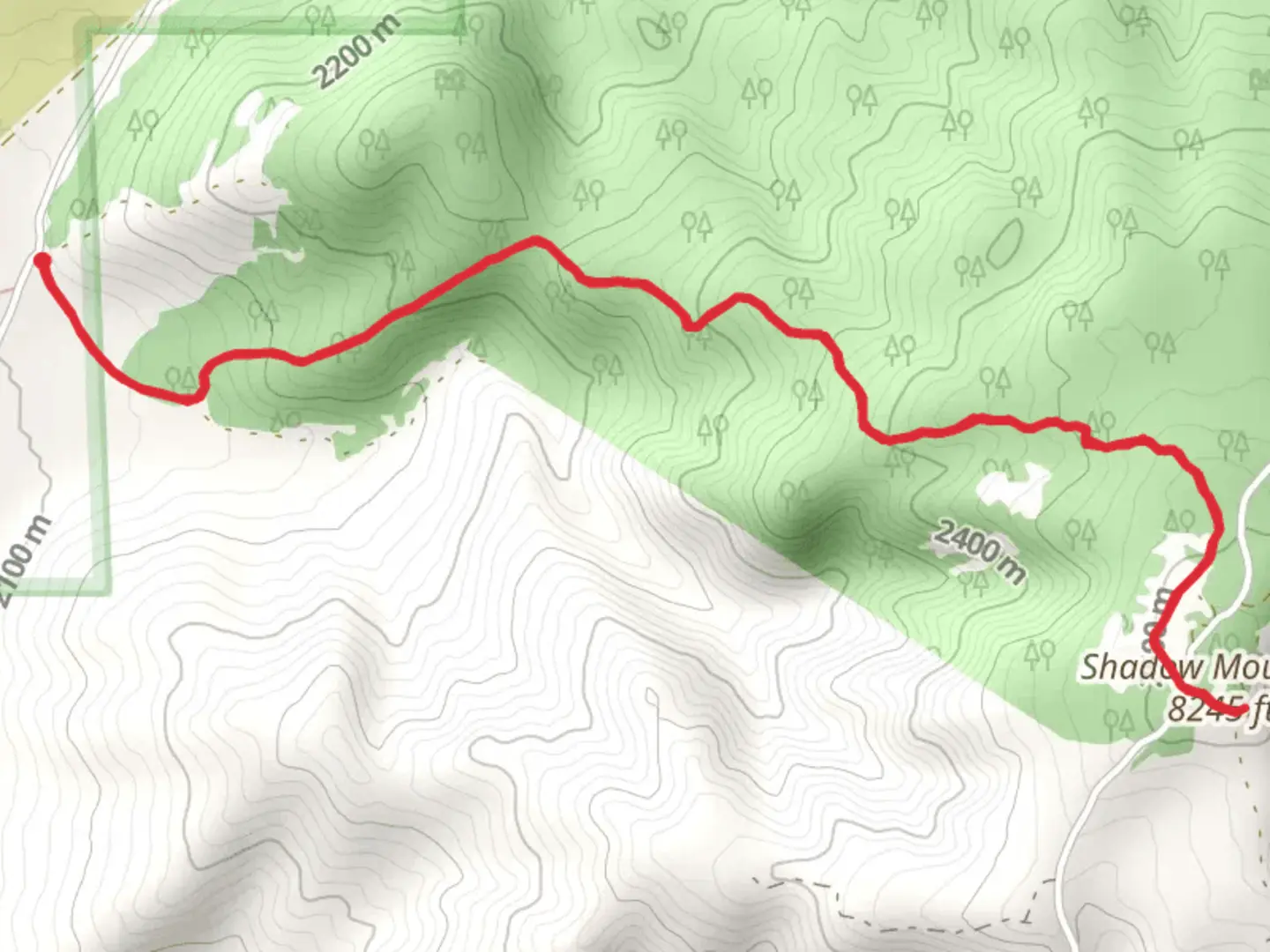 An image depicting the trail Shadow Mountain Out and Back and its surrounding area.