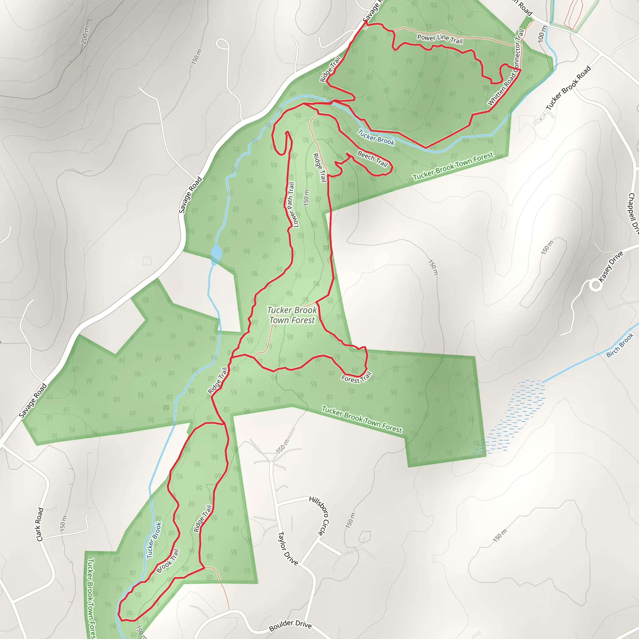Tucker Brook Town Forest Loop mobile static map