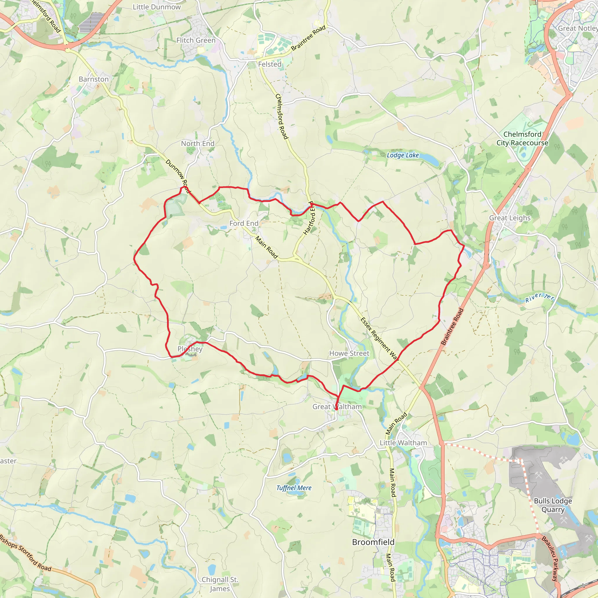 Great Waltham to Hartford End Circular Path mobile static map